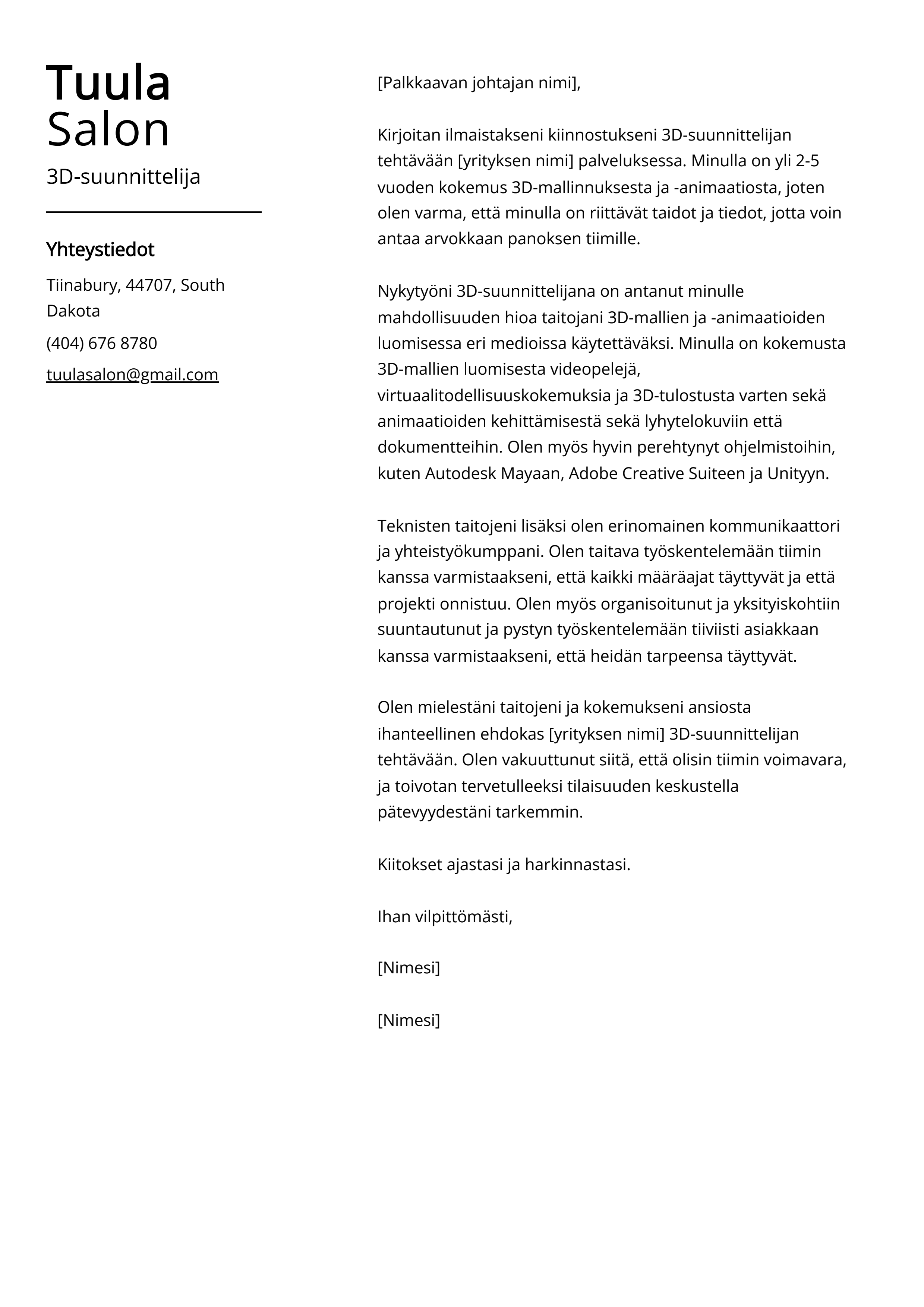 3D suunnittelija Saatekirje Esimerkki Vuodelle 2024 3D suunnittelija Saatekirje Esimerkki Vuodelle 2024