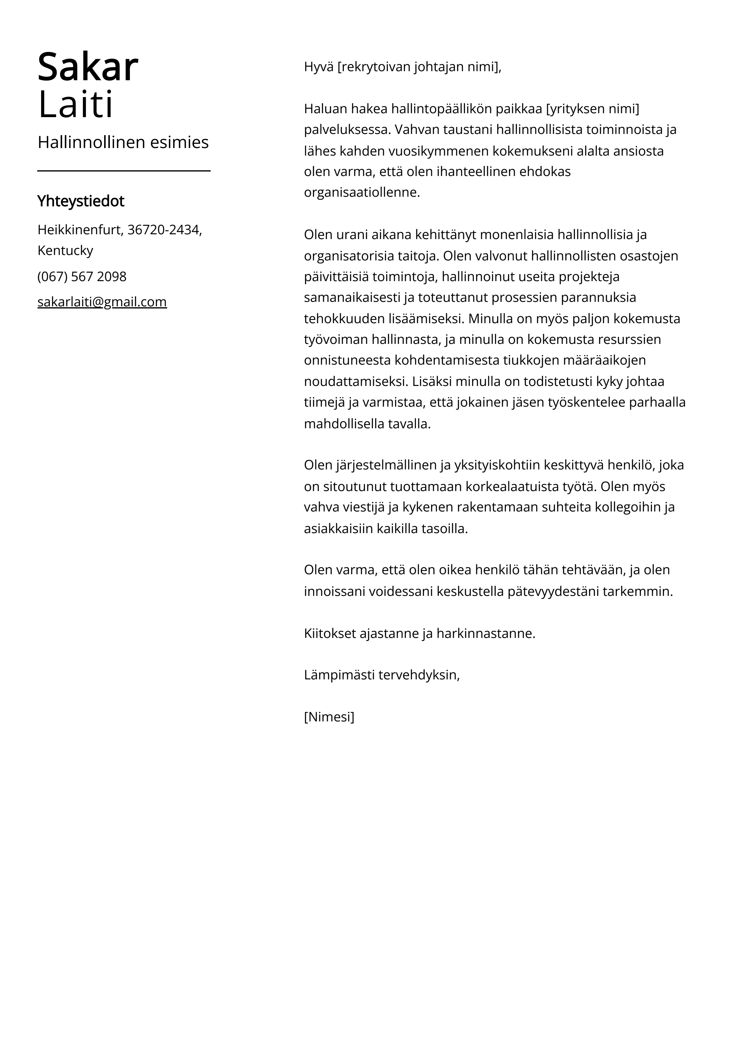 Hallinnollinen Esimies Saatekirje Esimerkki Vuodelle 2024 Hallinnollinen Esimies Saatekirje Esimerkki Vuodelle 2024