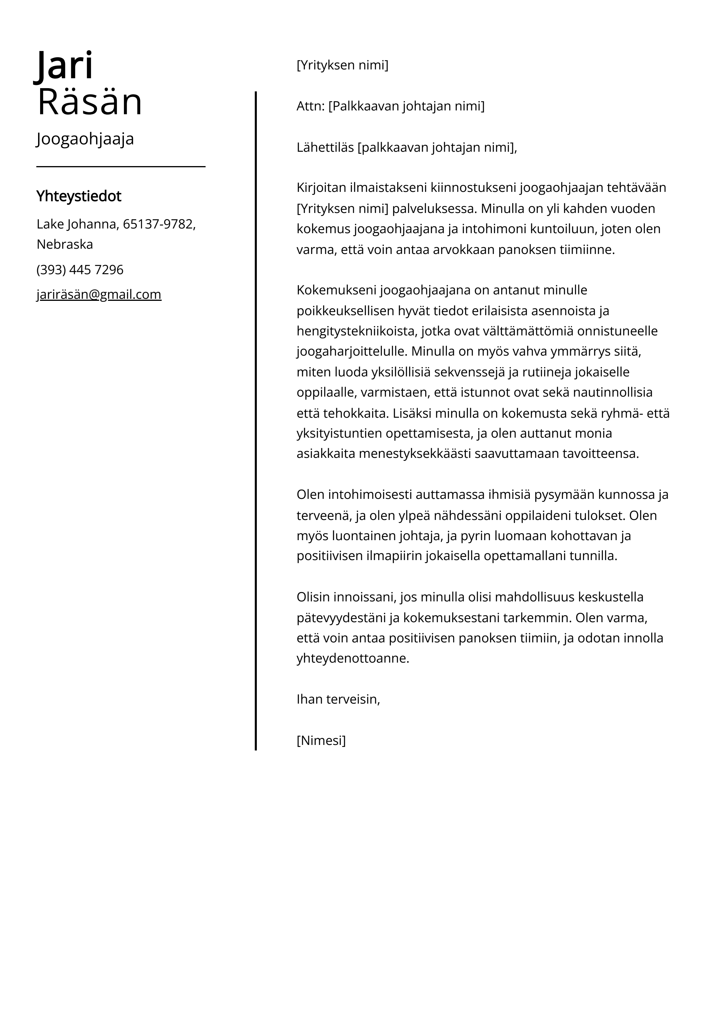 Joogaohjaaja Saatekirje Esimerkkej Opas