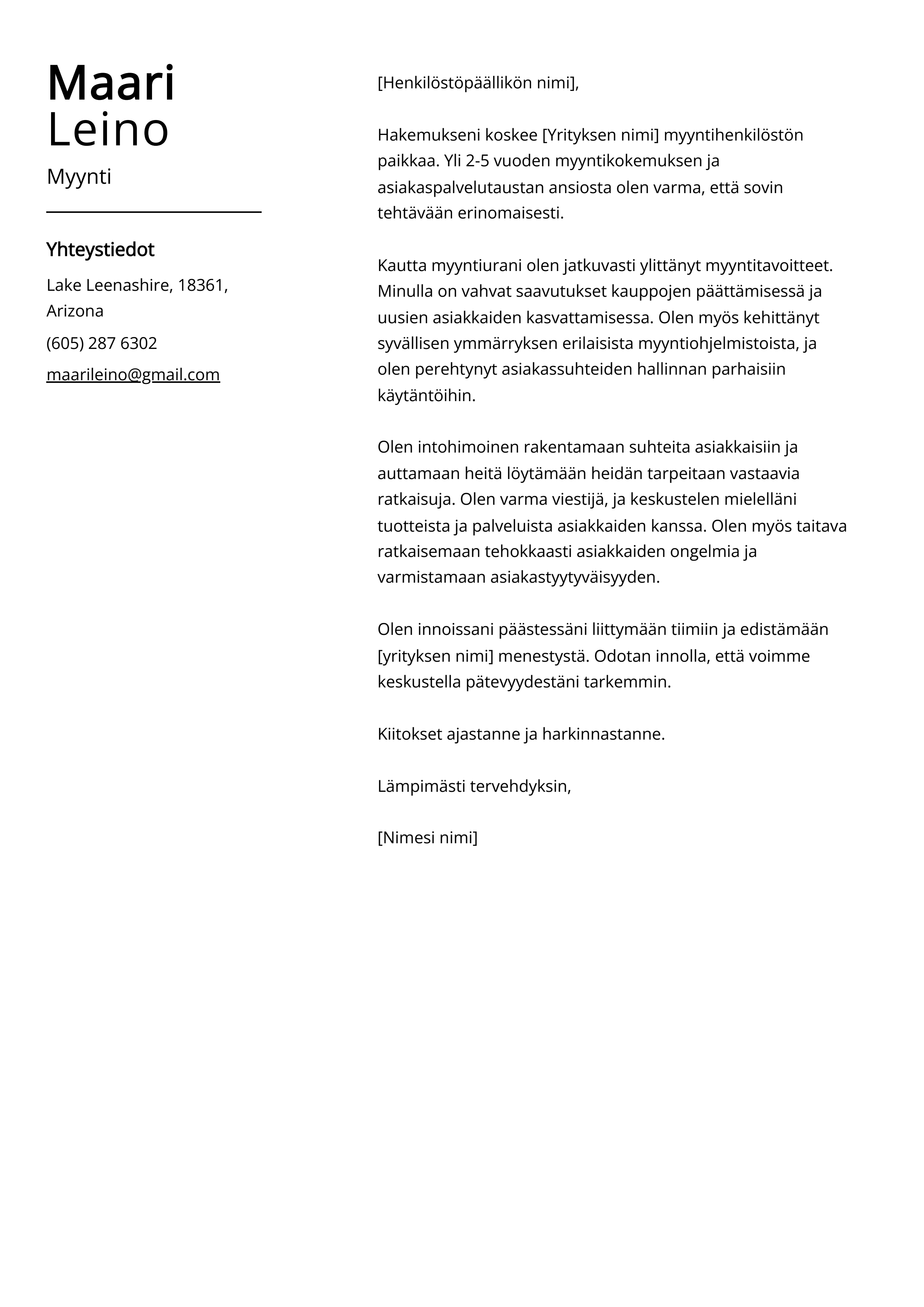 Myynti Saatekirje Esimerkkej malli 20 Vinkki 