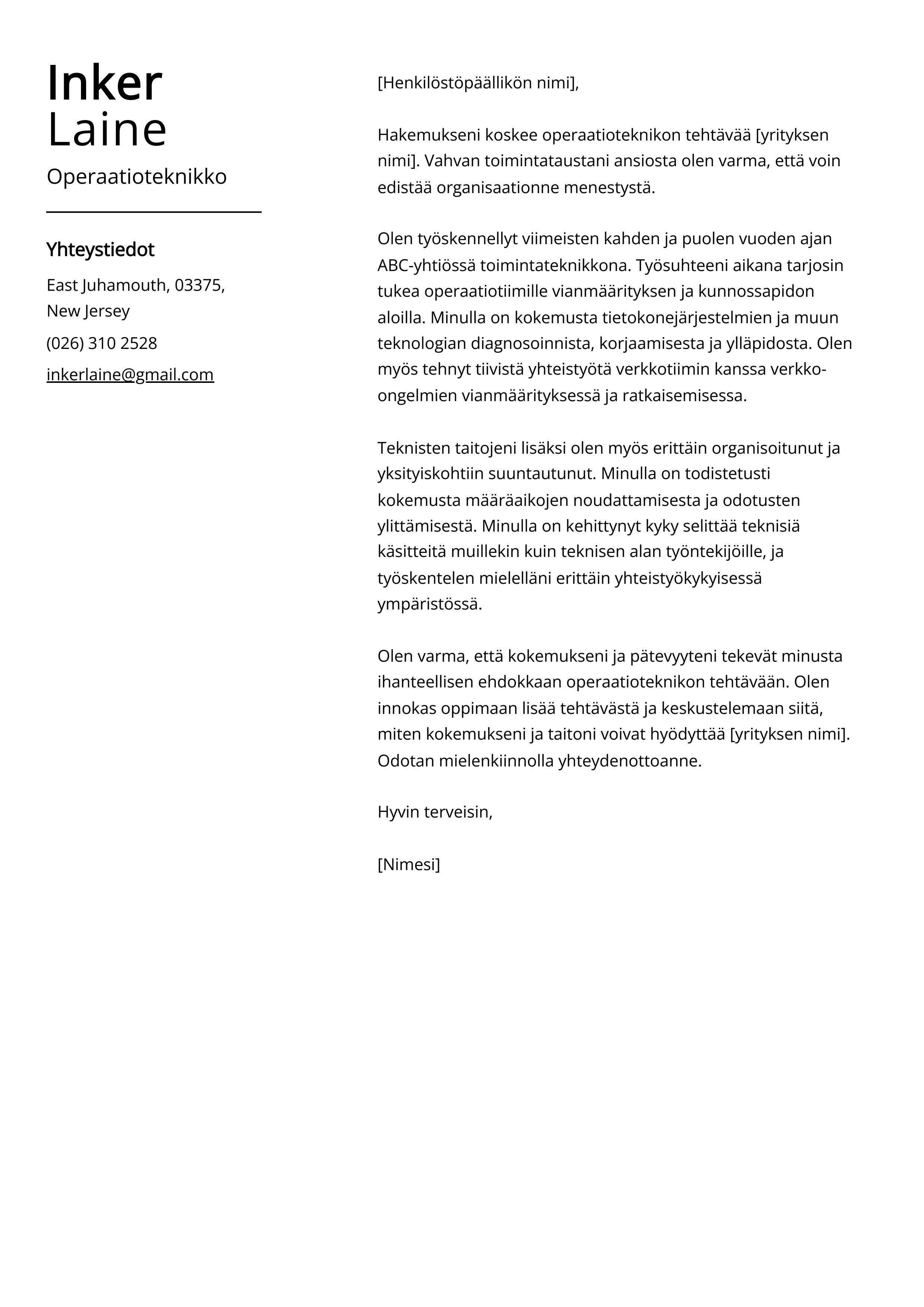 Operaatioteknikko Saatekirje Ty nkuvaus N yte Opas Operaatioteknikko Saatekirje Ty nkuvaus N yte Opas