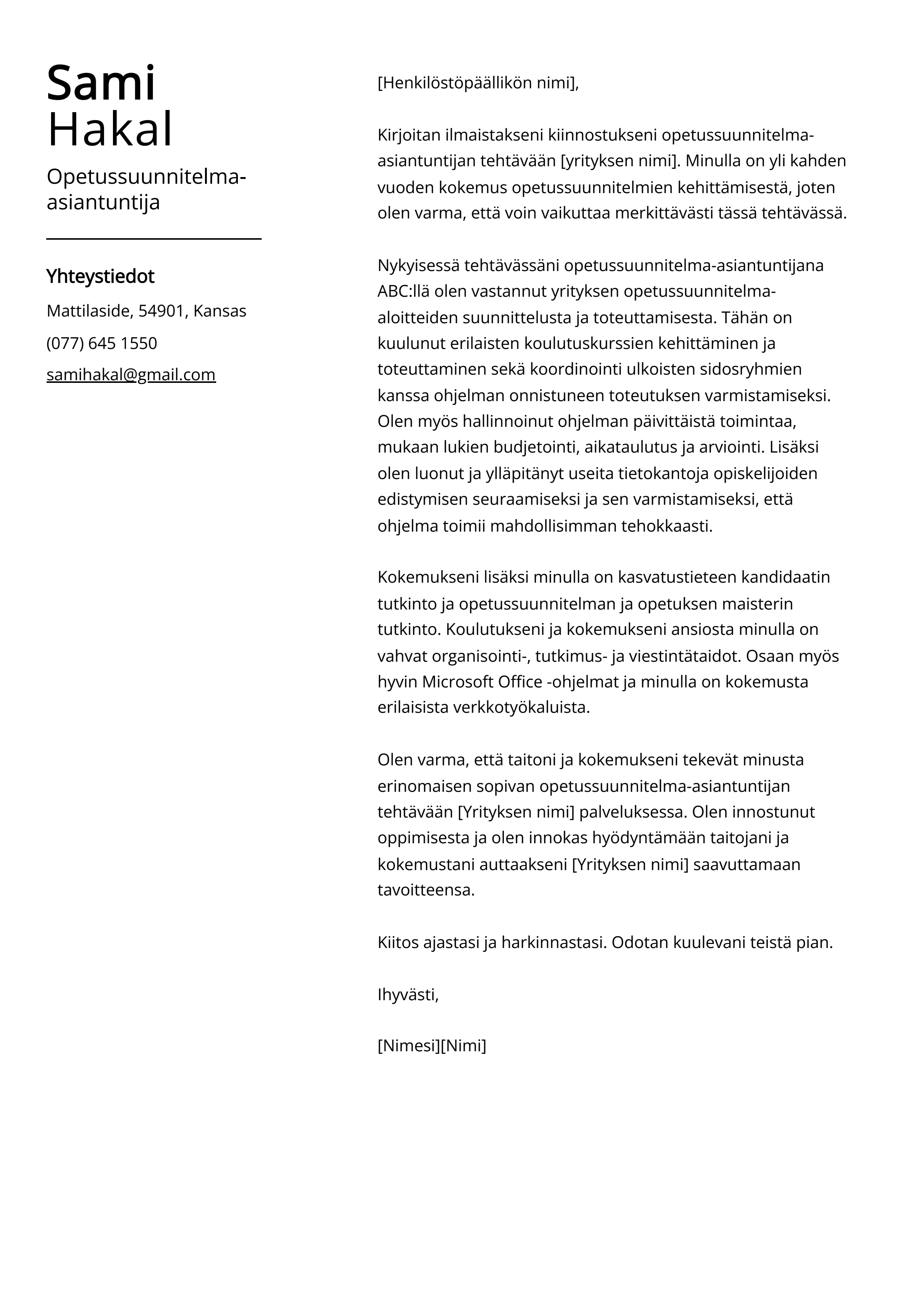 Opetussuunnitelma asiantuntija Saatekirje Esimerkki Vuodelle 2025 Opetussuunnitelma asiantuntija Saatekirje Esimerkki Vuodelle 2025