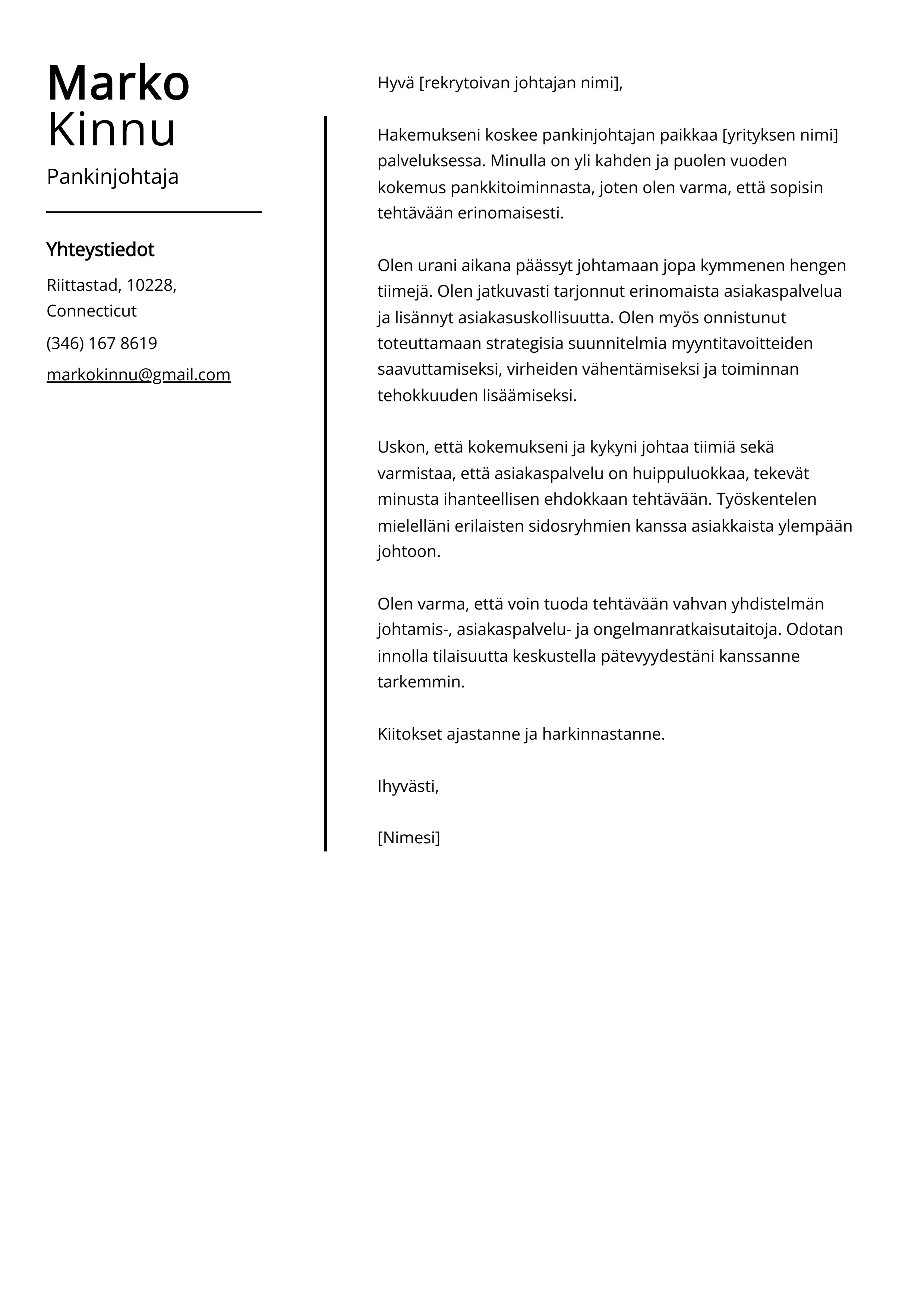 Pankinjohtaja Saatekirje Esimerkki Vuodelle 2024 Pankinjohtaja Saatekirje Esimerkki Vuodelle 2024