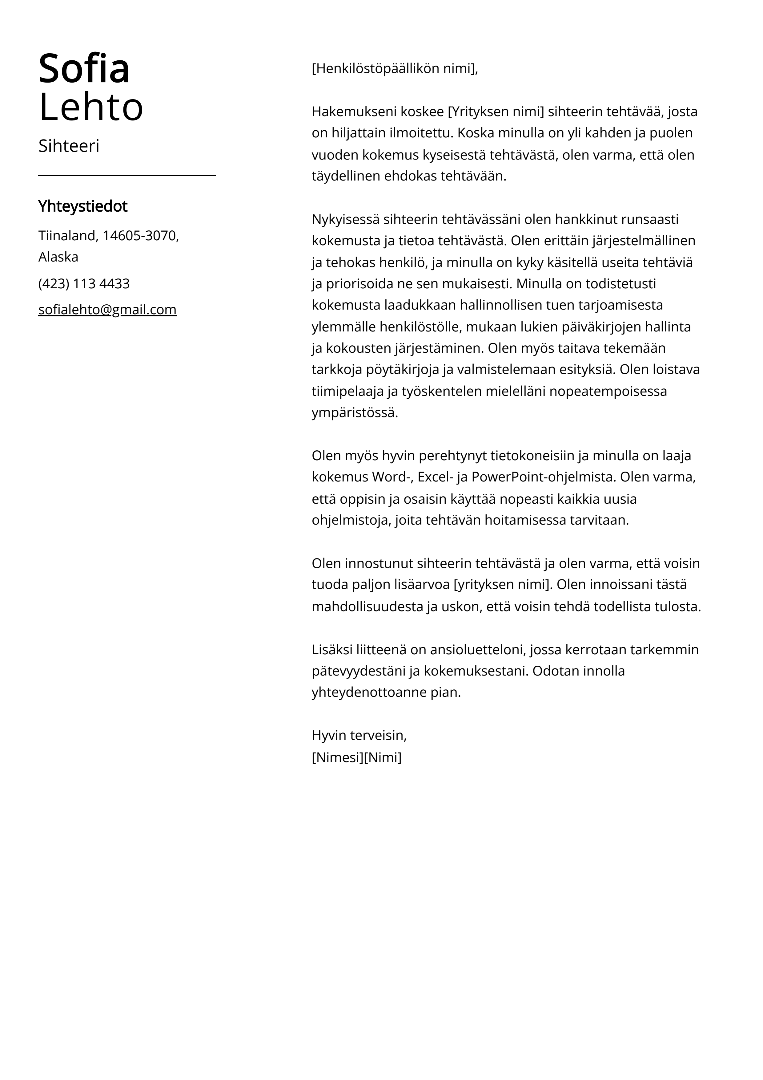 Sihteeri Saatekirje Esimerkkej malli 20 Vinkki 