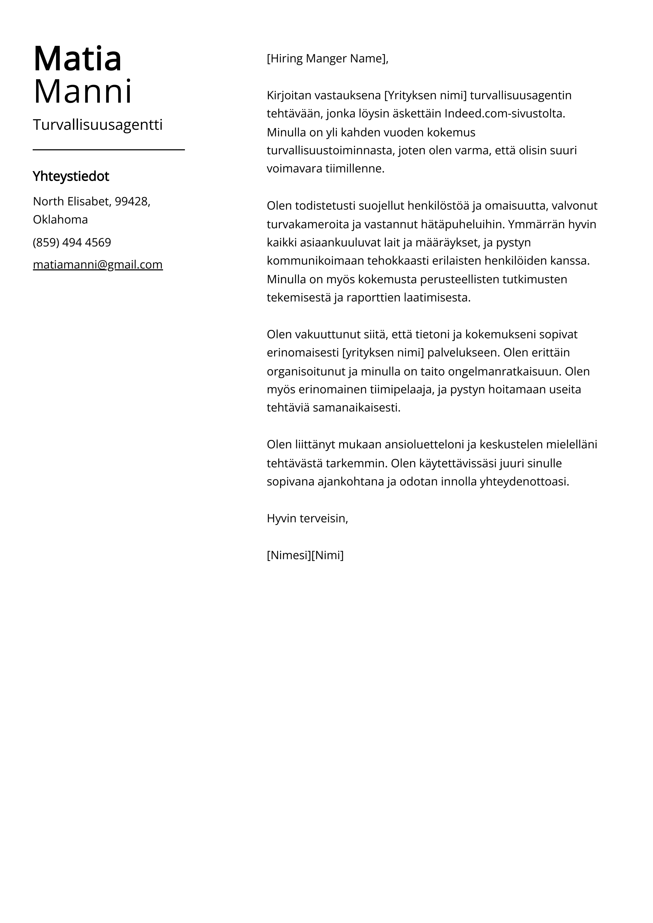 Turvallisuusagentti Saatekirje Esimerkkej malli 20 Vinkki 