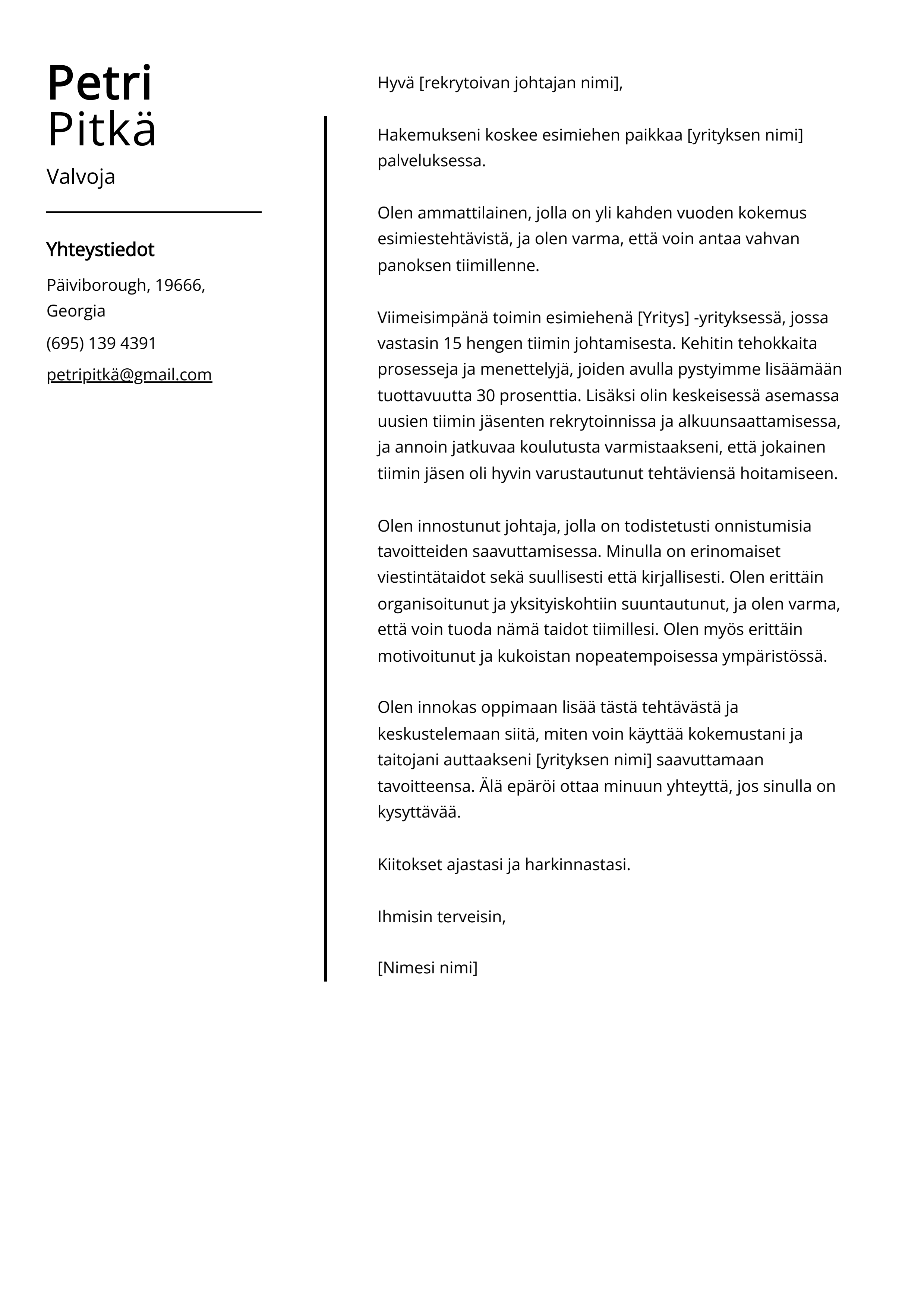 Valvoja Saatekirje Esimerkkej malli 20 Vinkki 