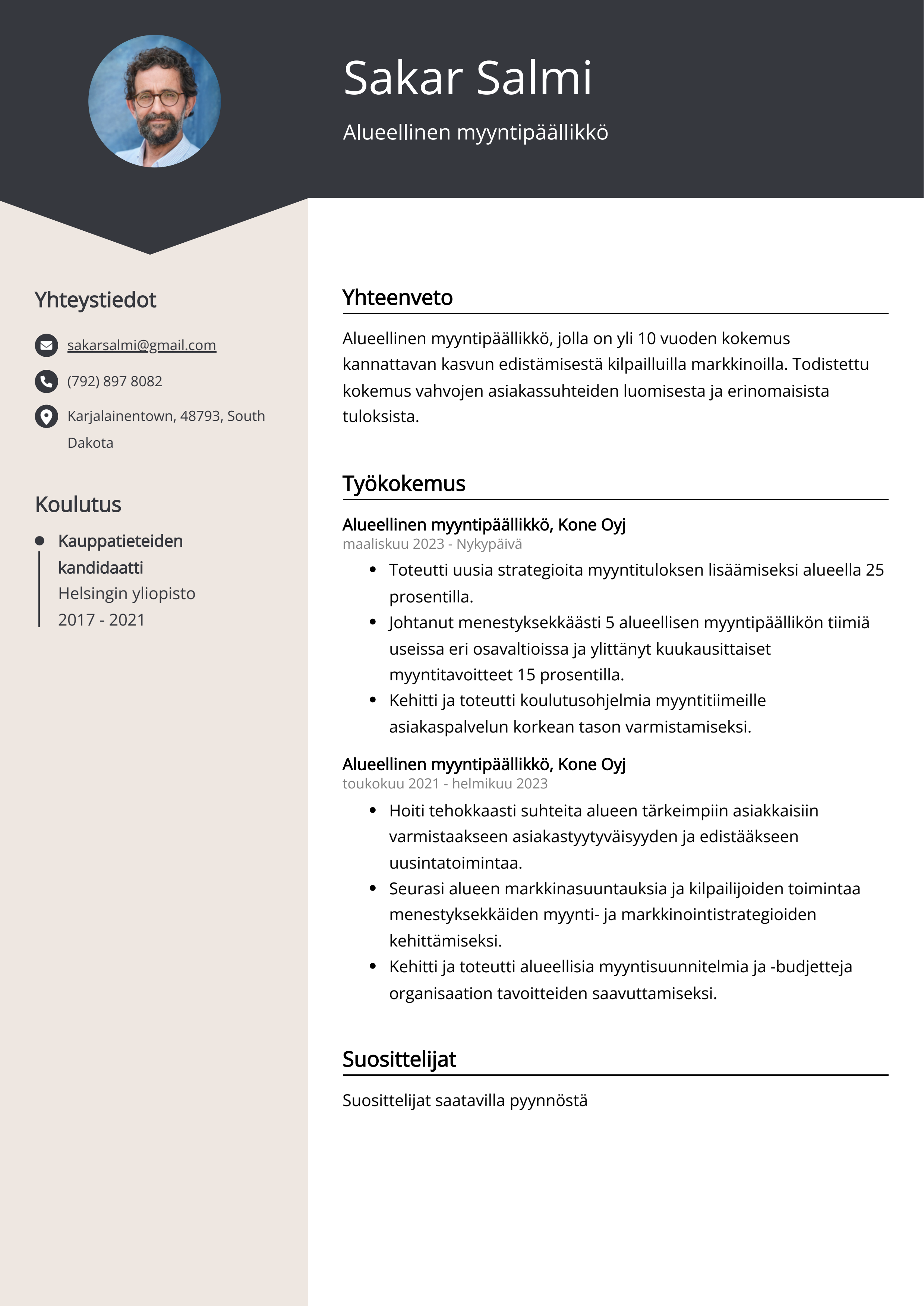 Alueellinen myyntipäällikkö Resume Example