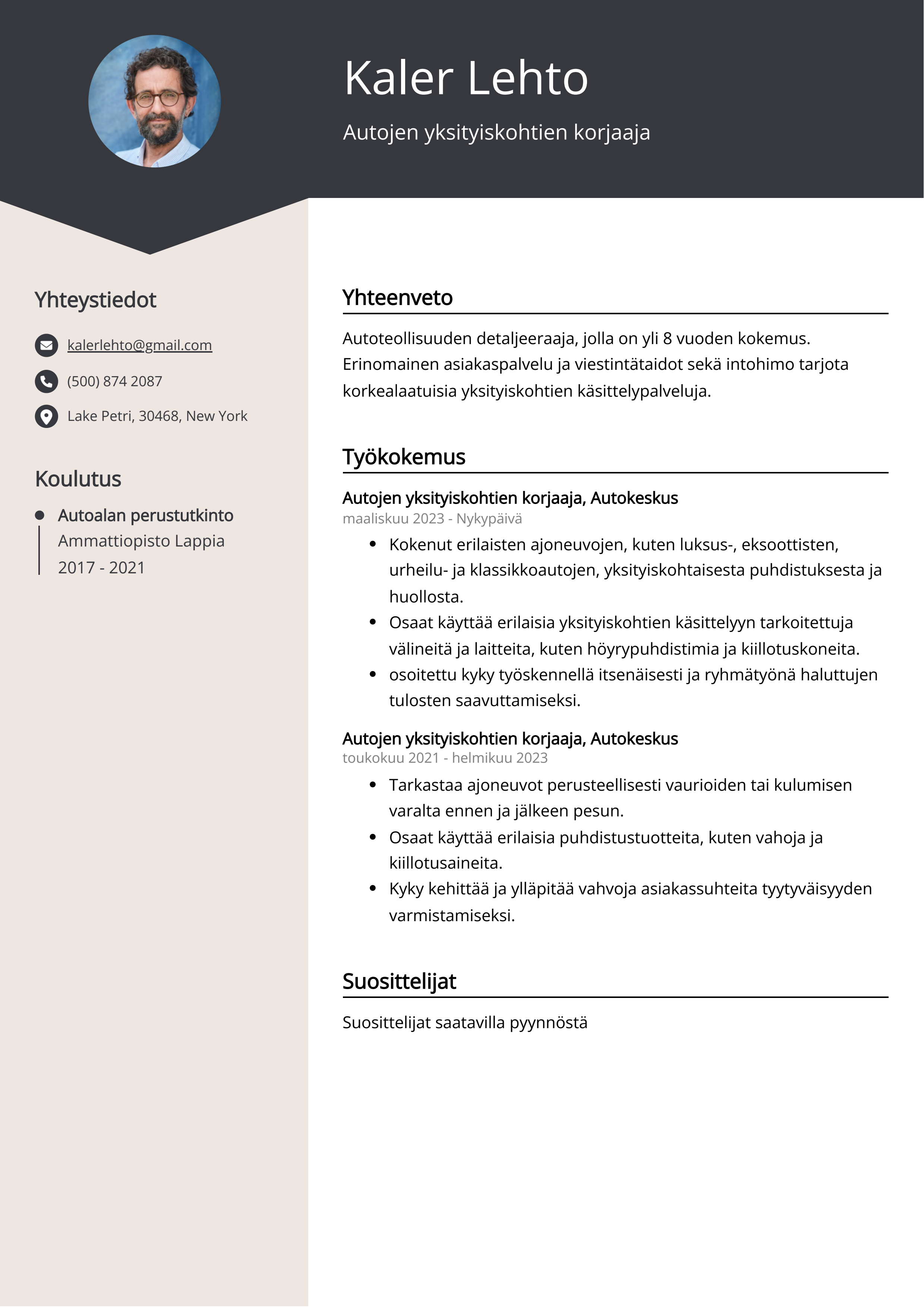 Autojen yksityiskohtien korjaaja Resume Example