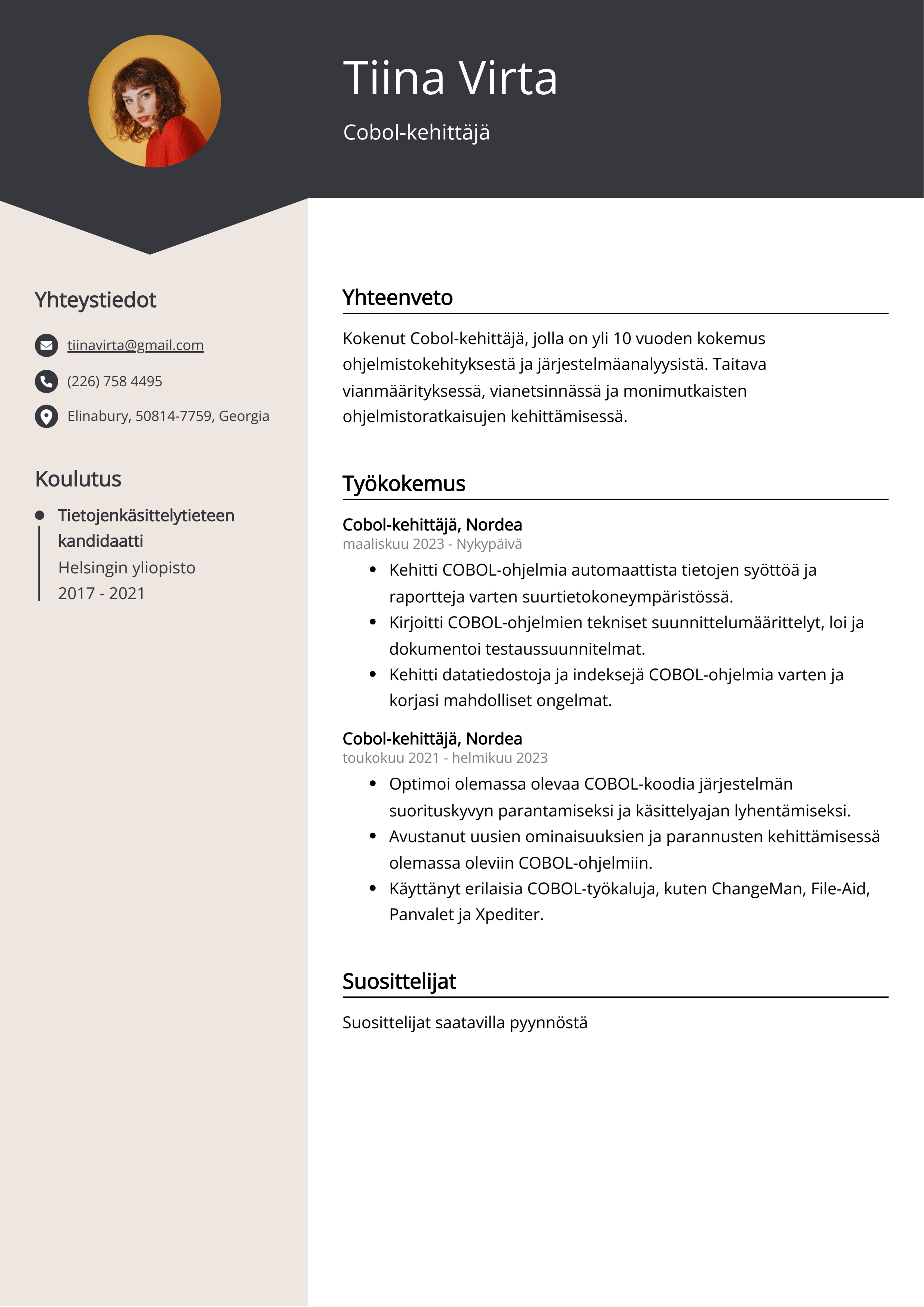 Cobol-kehittäjä Resume Example