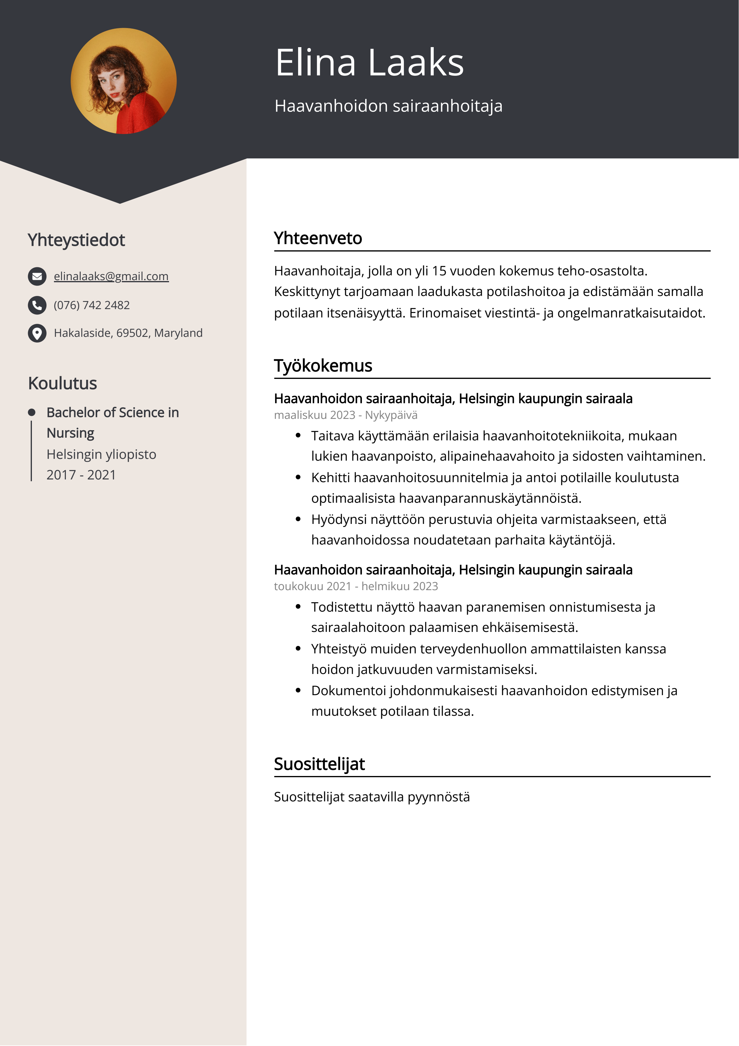 Haavanhoidon sairaanhoitaja Resume Example