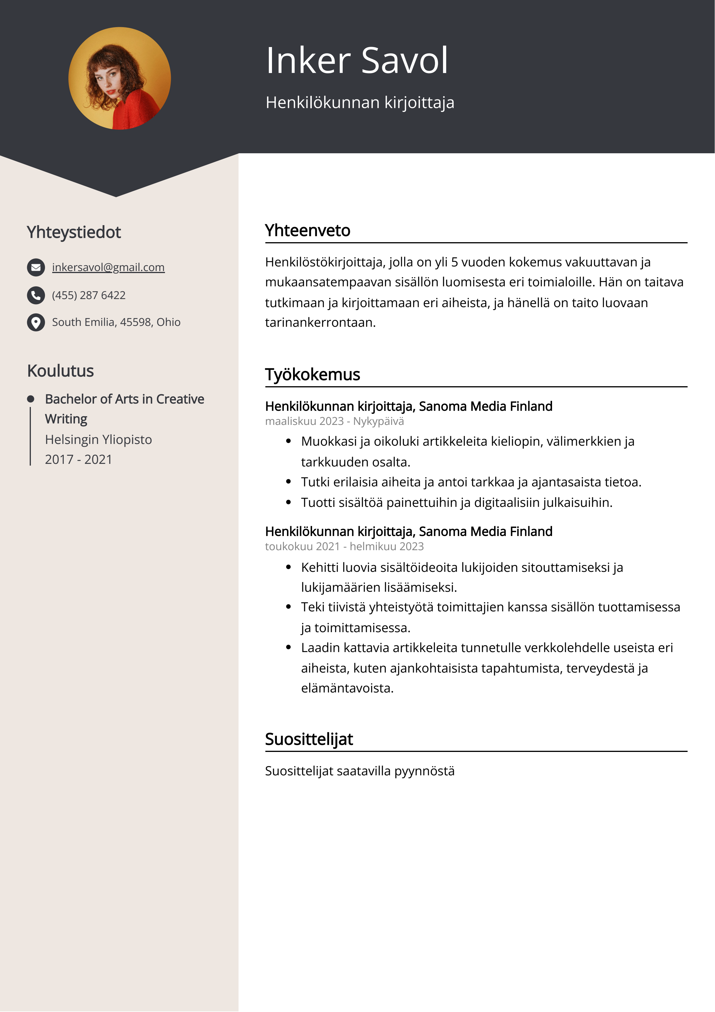 Henkilökunnan kirjoittaja Resume Example