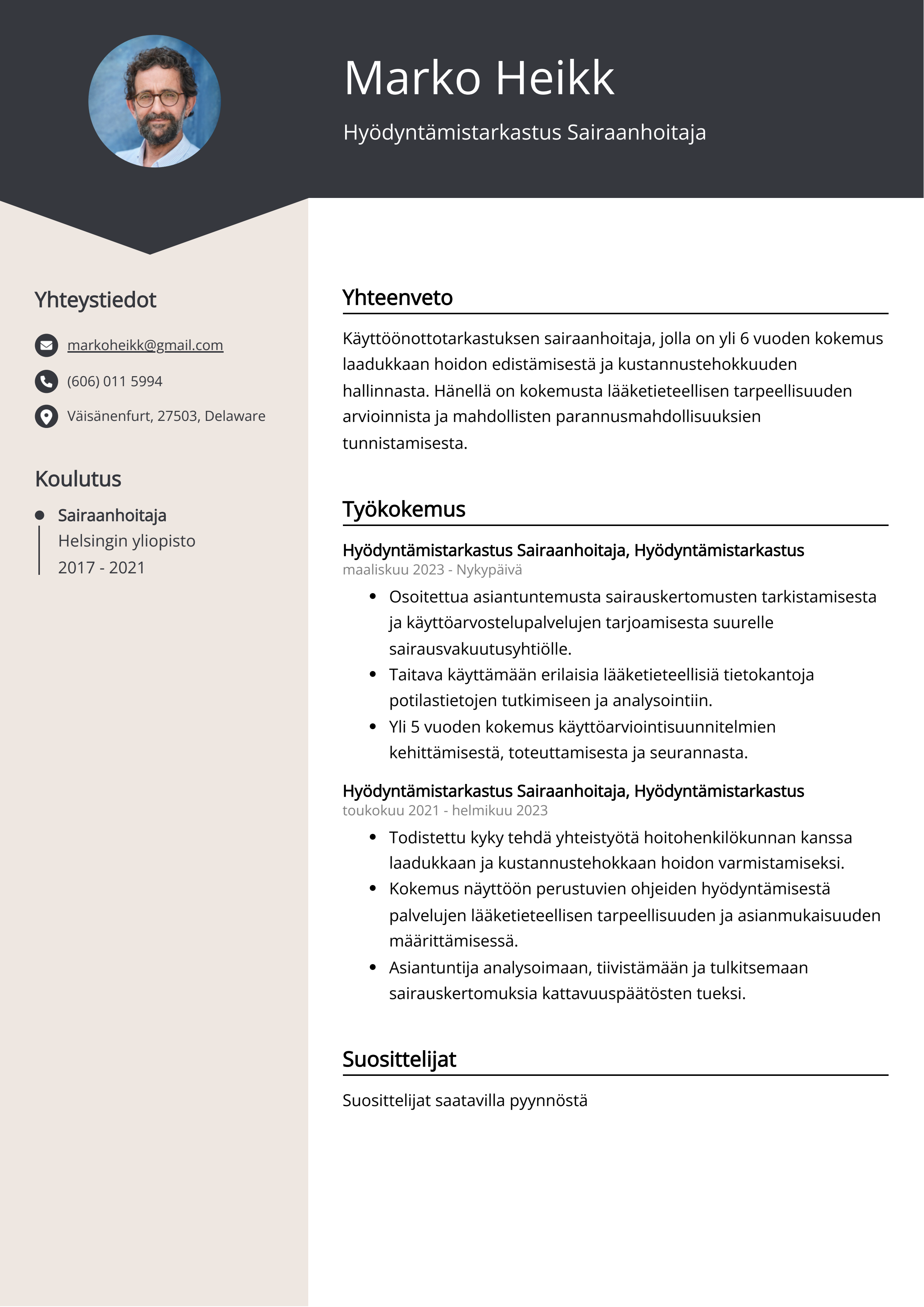 Hyödyntämistarkastus Sairaanhoitaja Resume Example