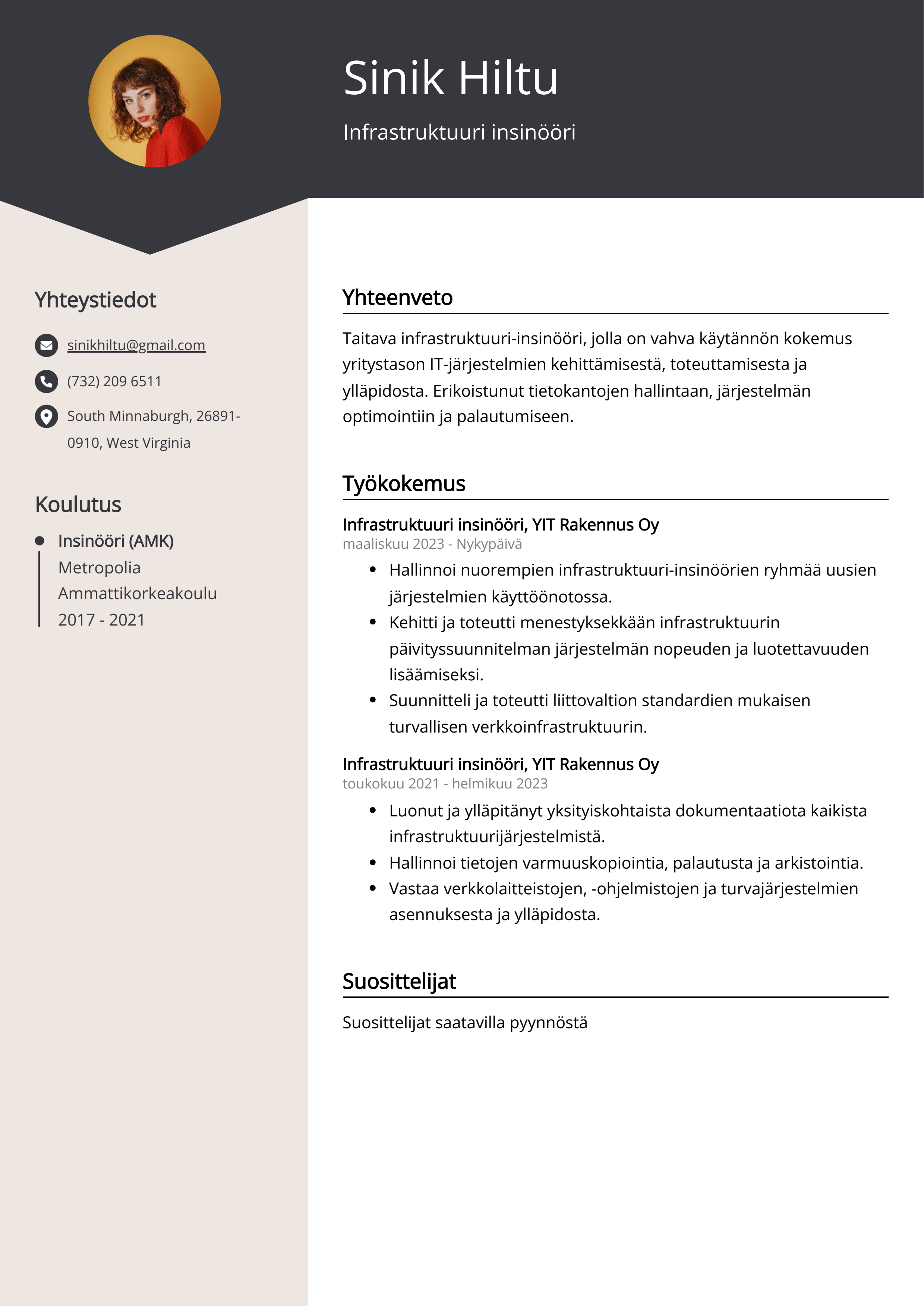 Infrastruktuuri insinööri Resume Example