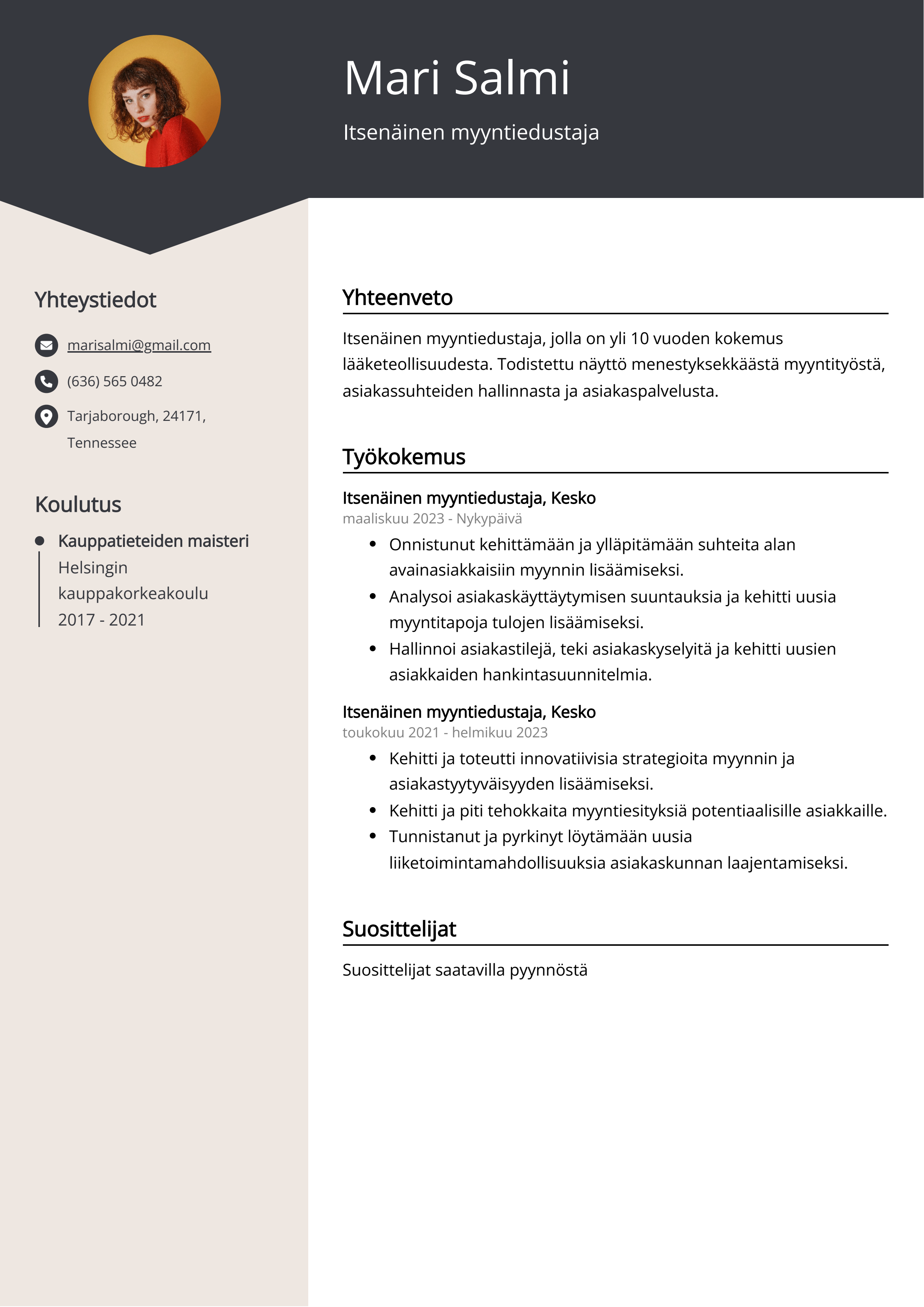 Itsenäinen myyntiedustaja Resume Example