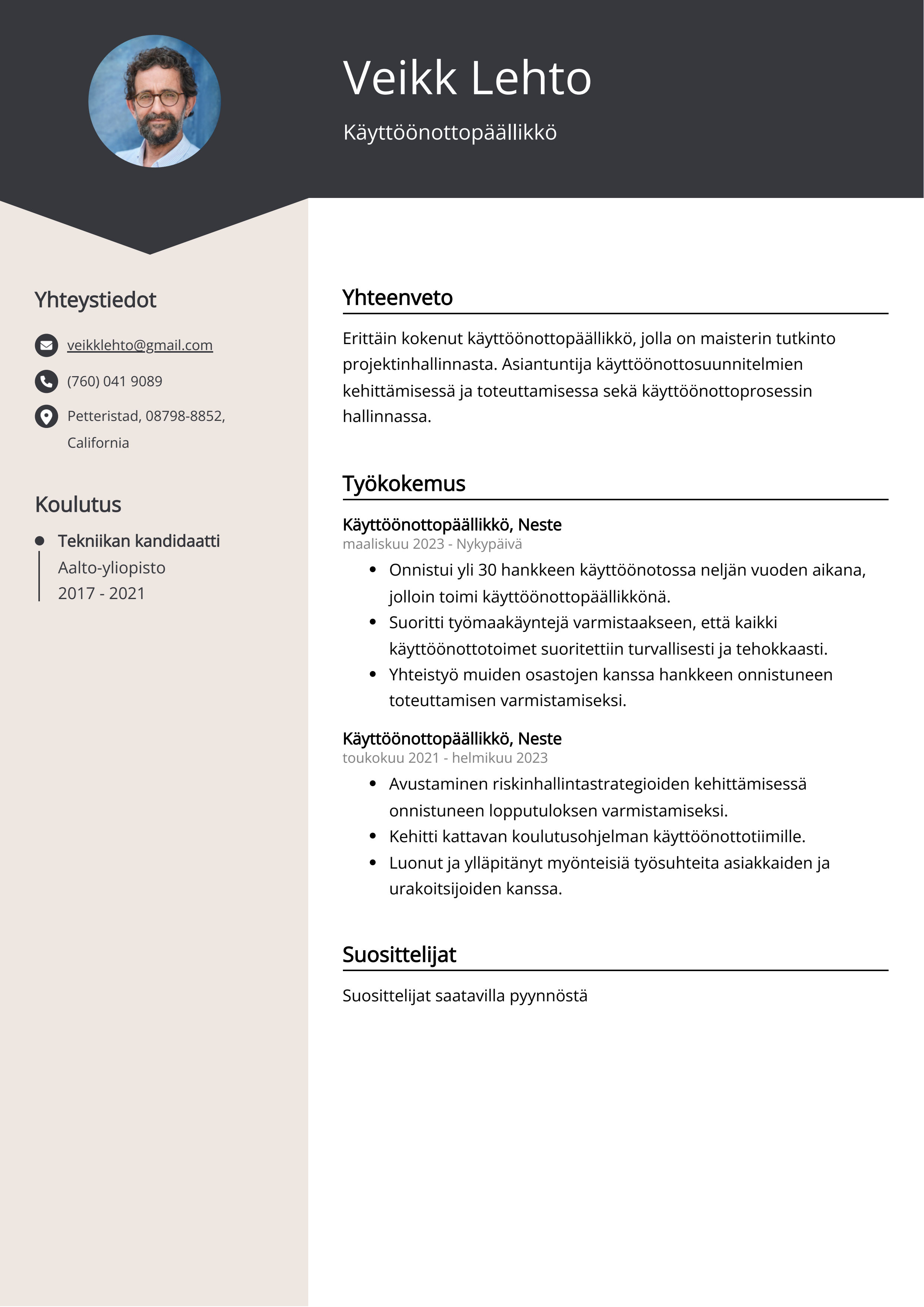 Käyttöönottopäällikkö Resume Example