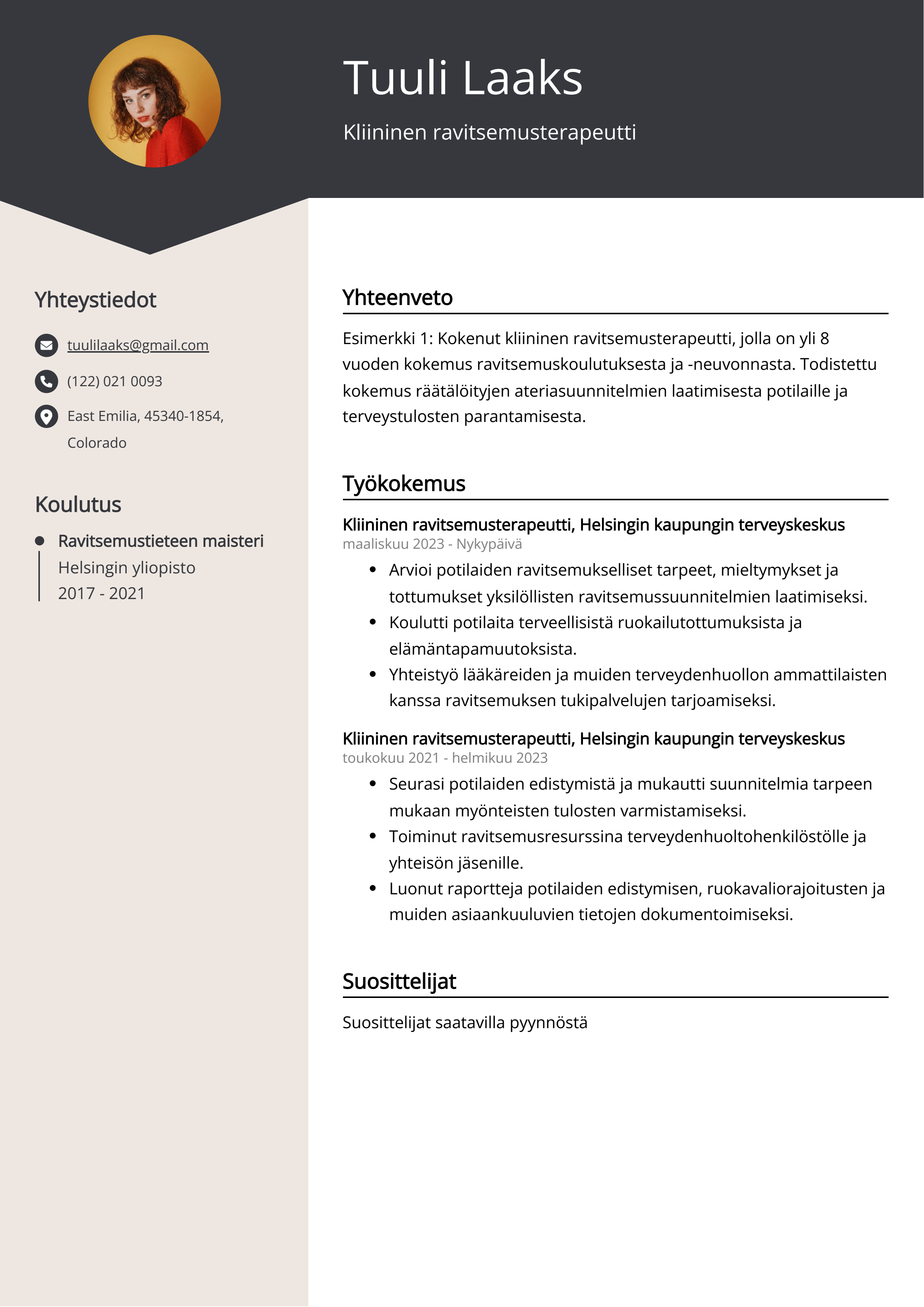 Kliininen ravitsemusterapeutti Resume Example