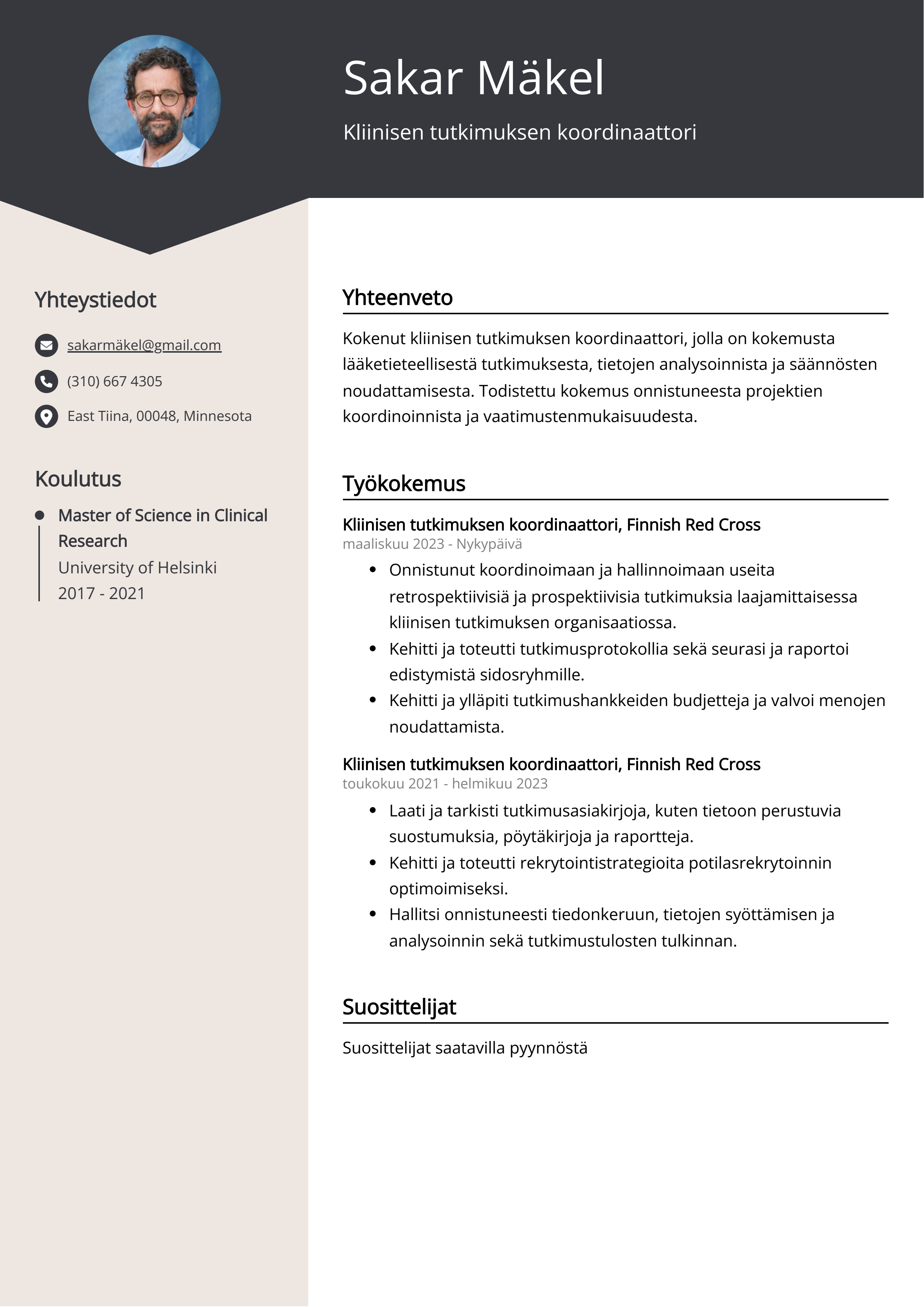 Kliinisen tutkimuksen koordinaattori Resume Example