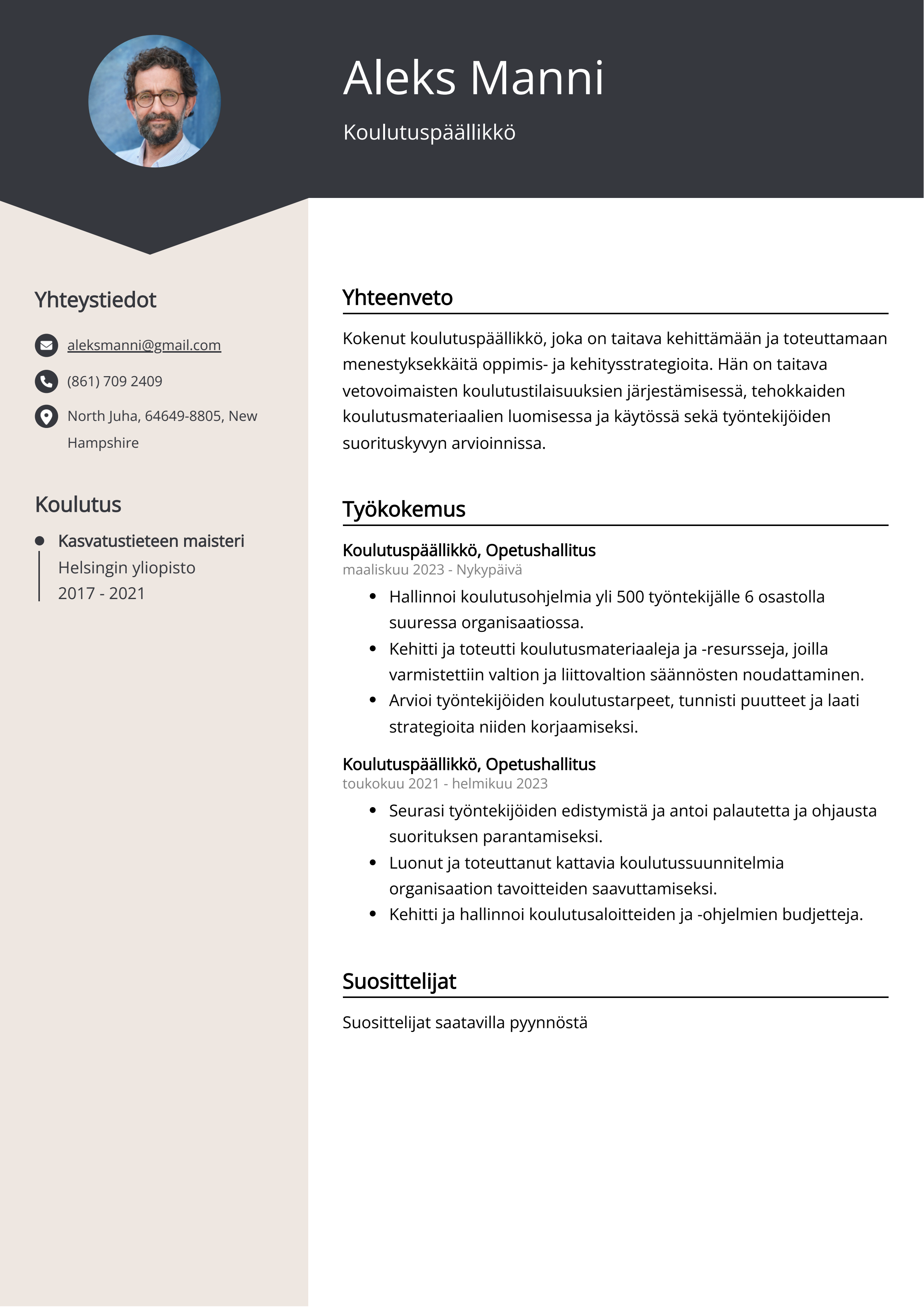 Koulutuspäällikkö Resume Example