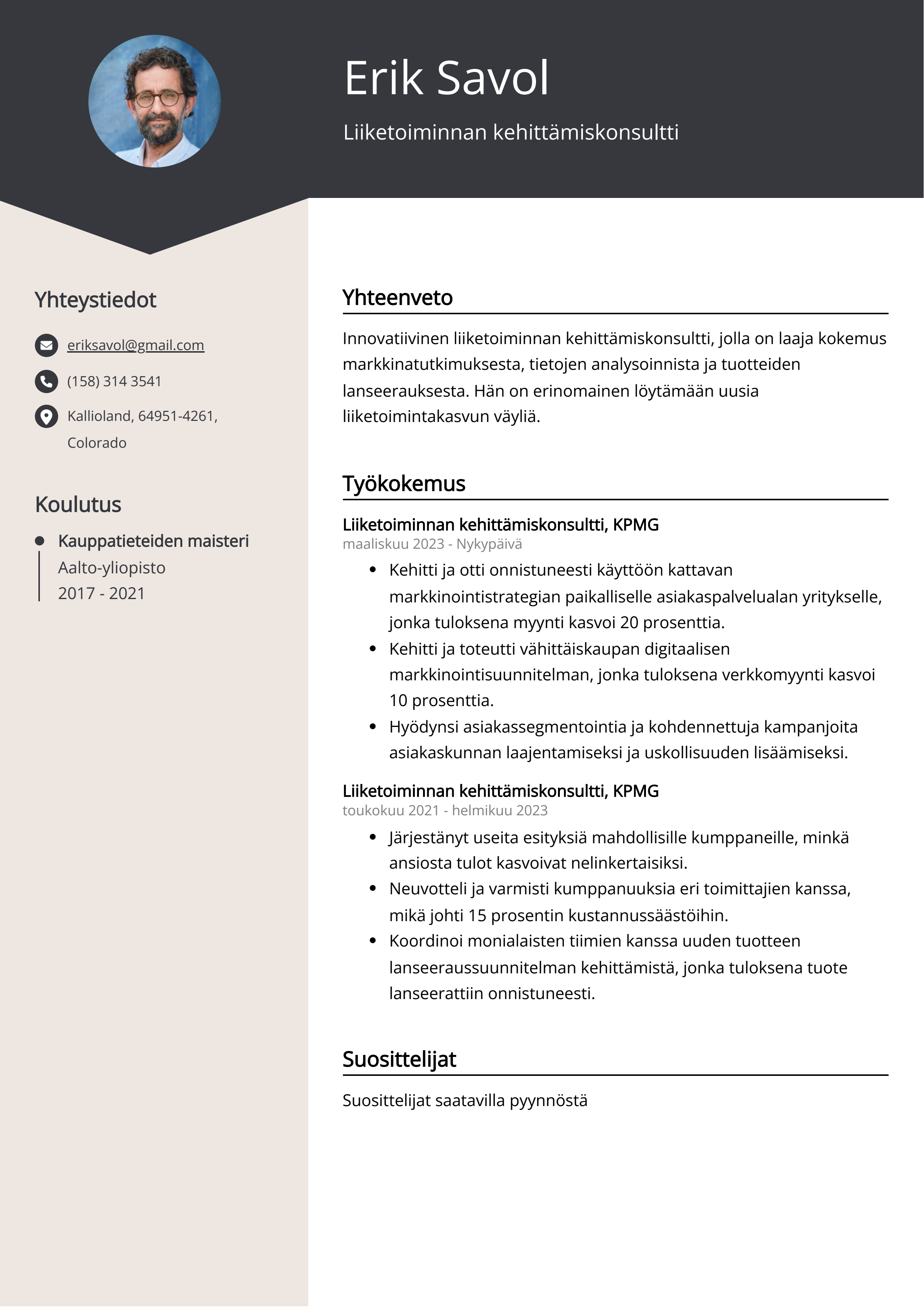 Liiketoiminnan kehittämiskonsultti Resume Example