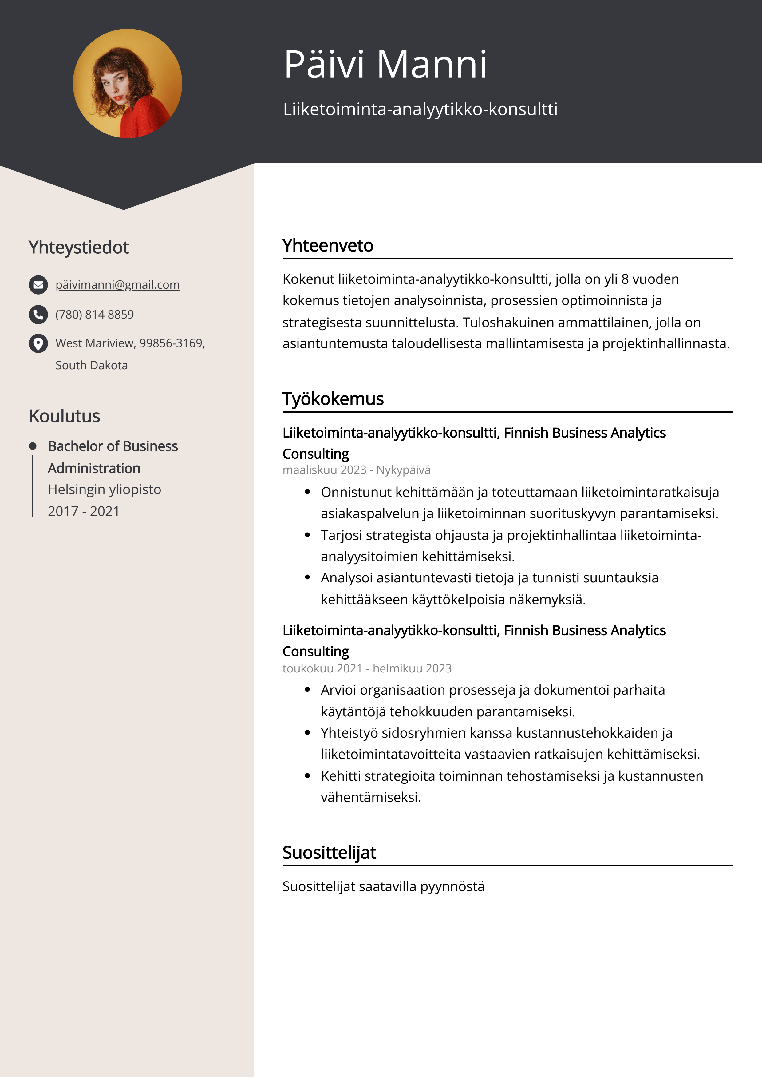 Liiketoiminta-analyytikko-konsultti Resume Example