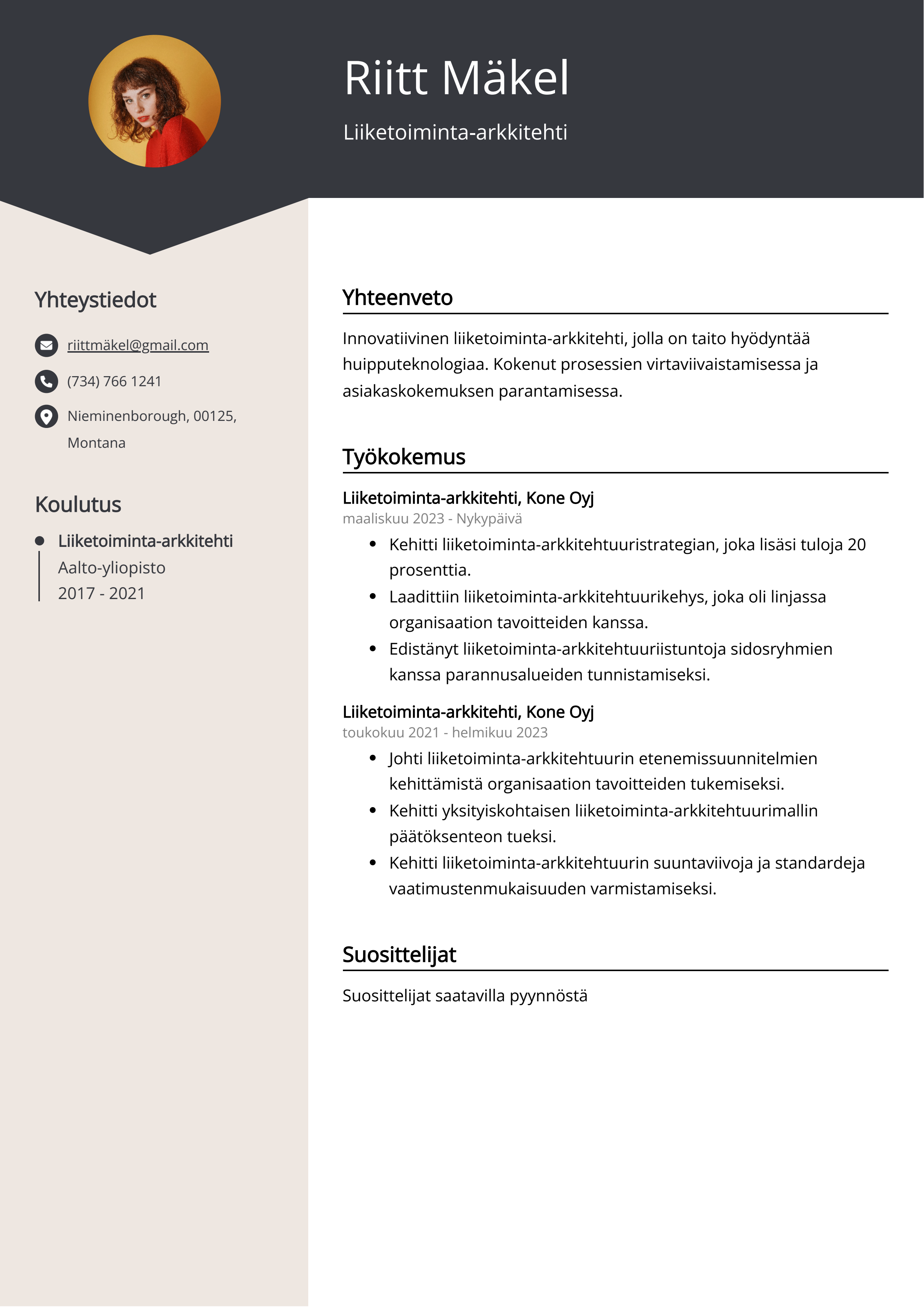 Liiketoiminta-arkkitehti Resume Example