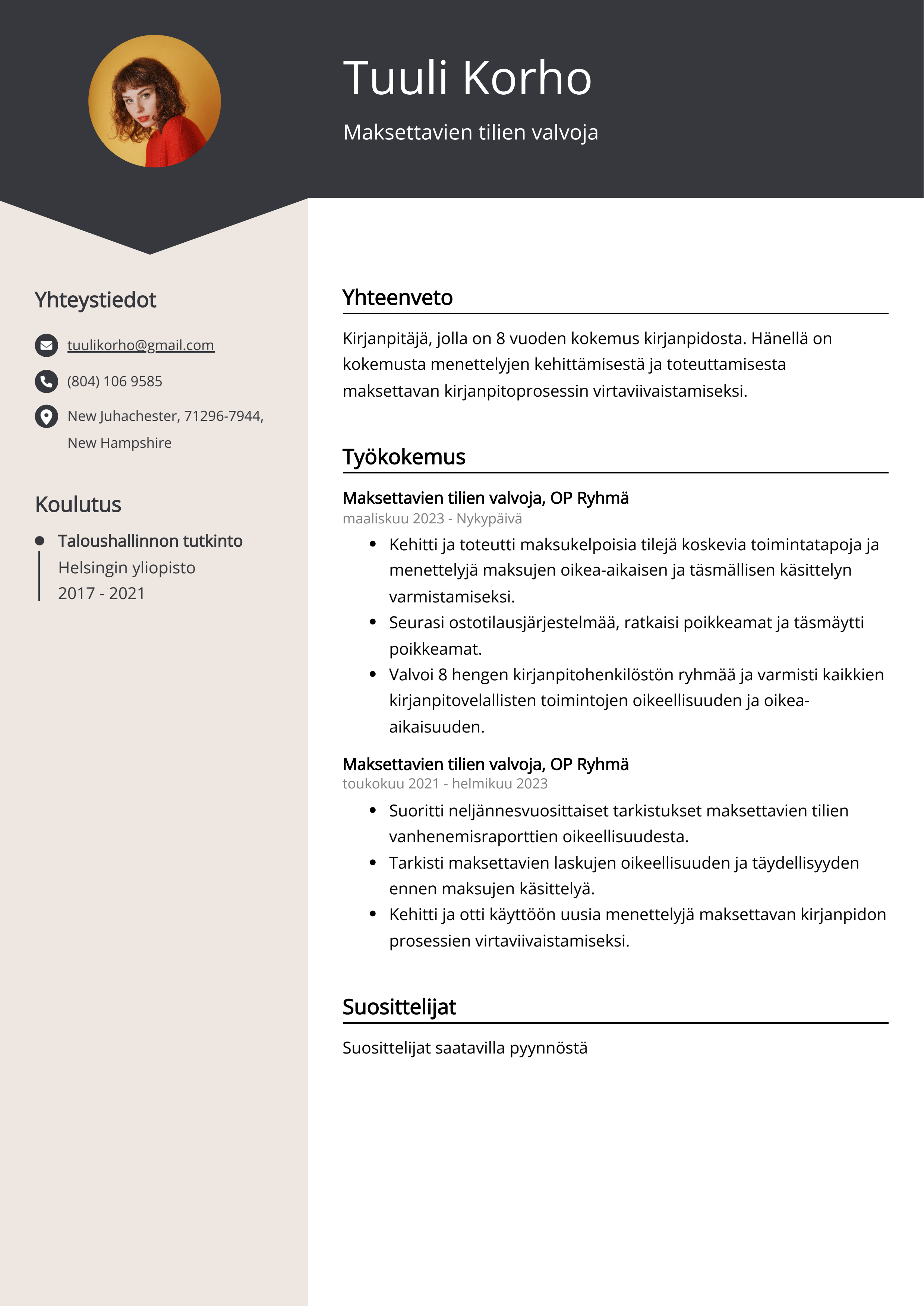 Maksettavien tilien valvoja Resume Example