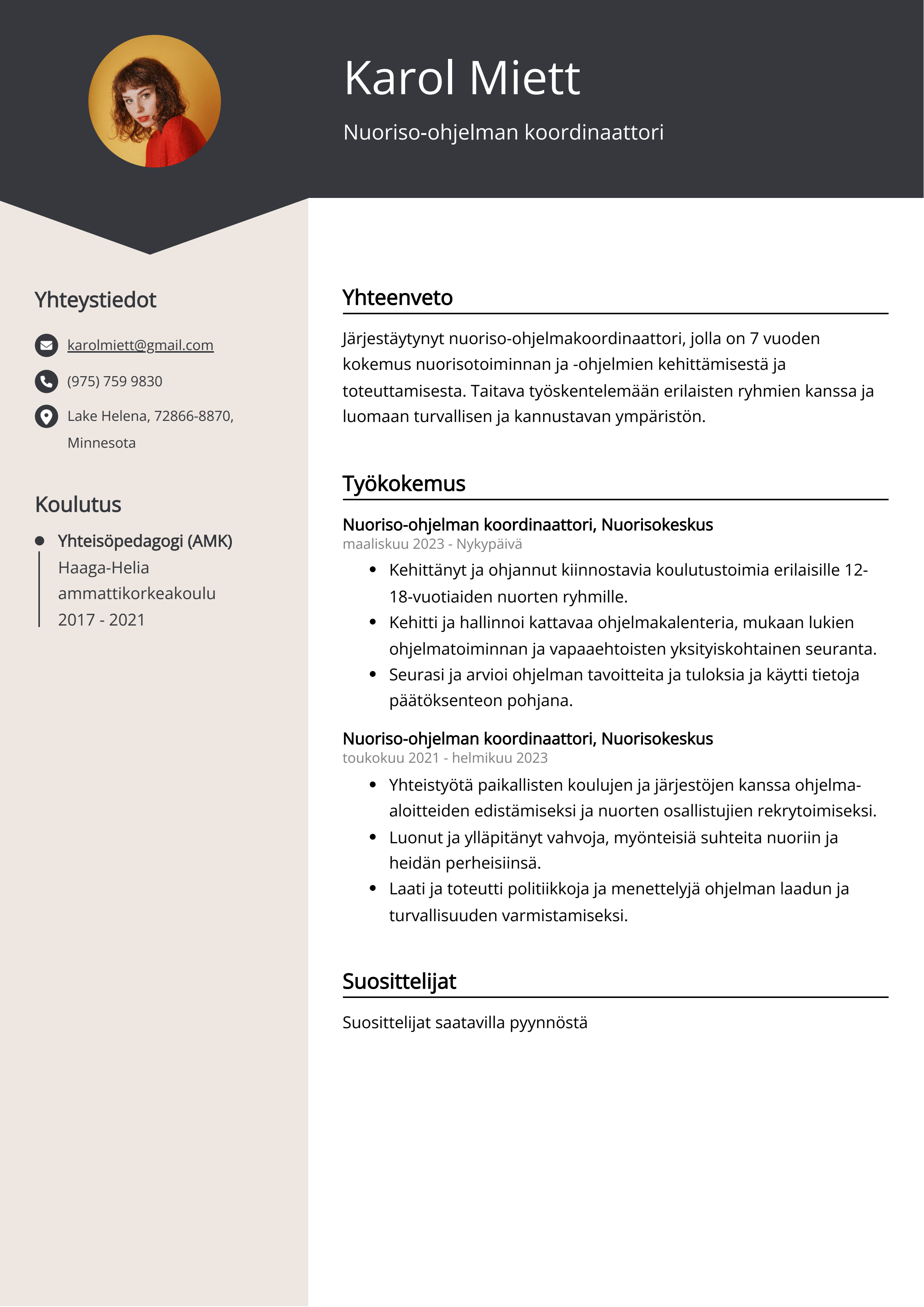 Nuoriso-ohjelman koordinaattori Resume Example