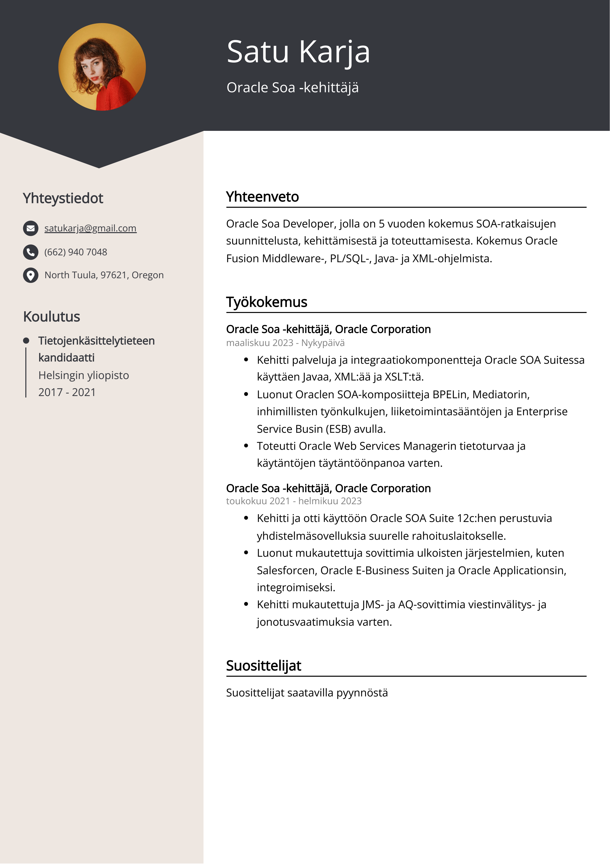 Oracle Soa -kehittäjä Resume Example