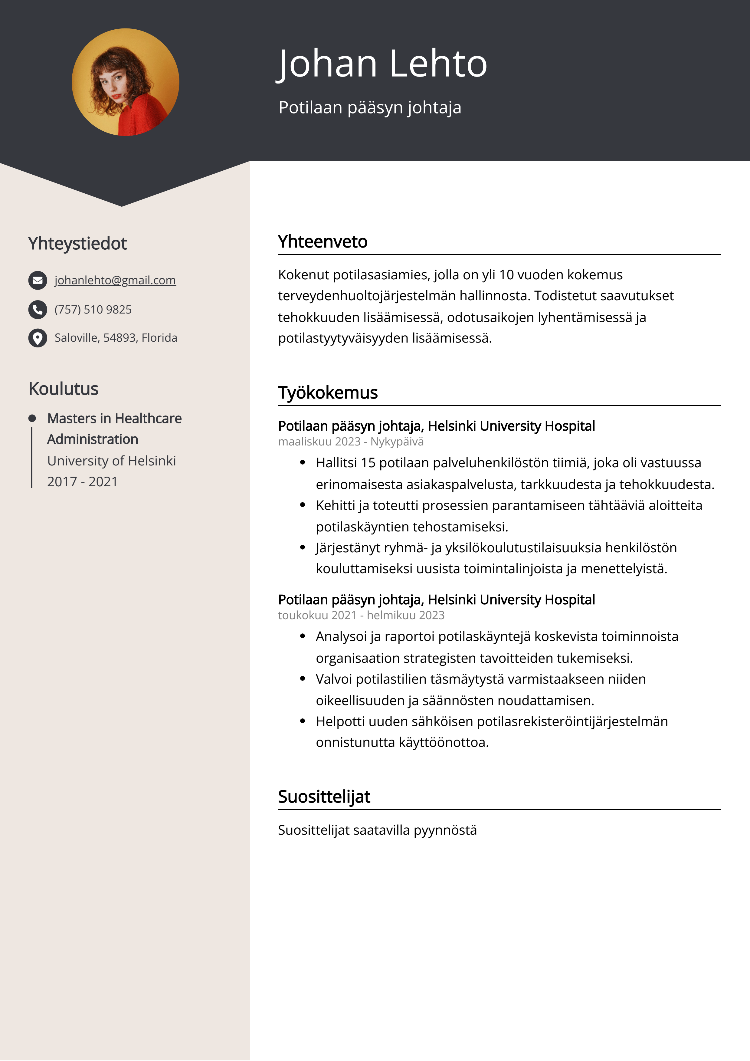 Potilaan pääsyn johtaja Resume Example