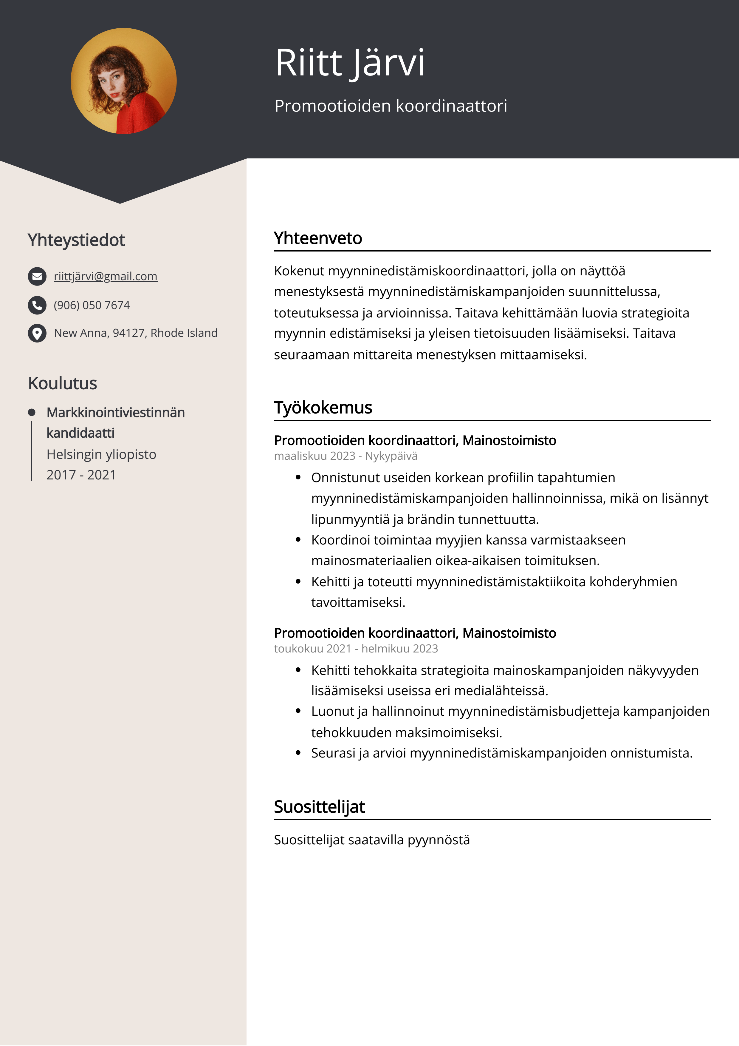 Promootioiden koordinaattori Resume Example