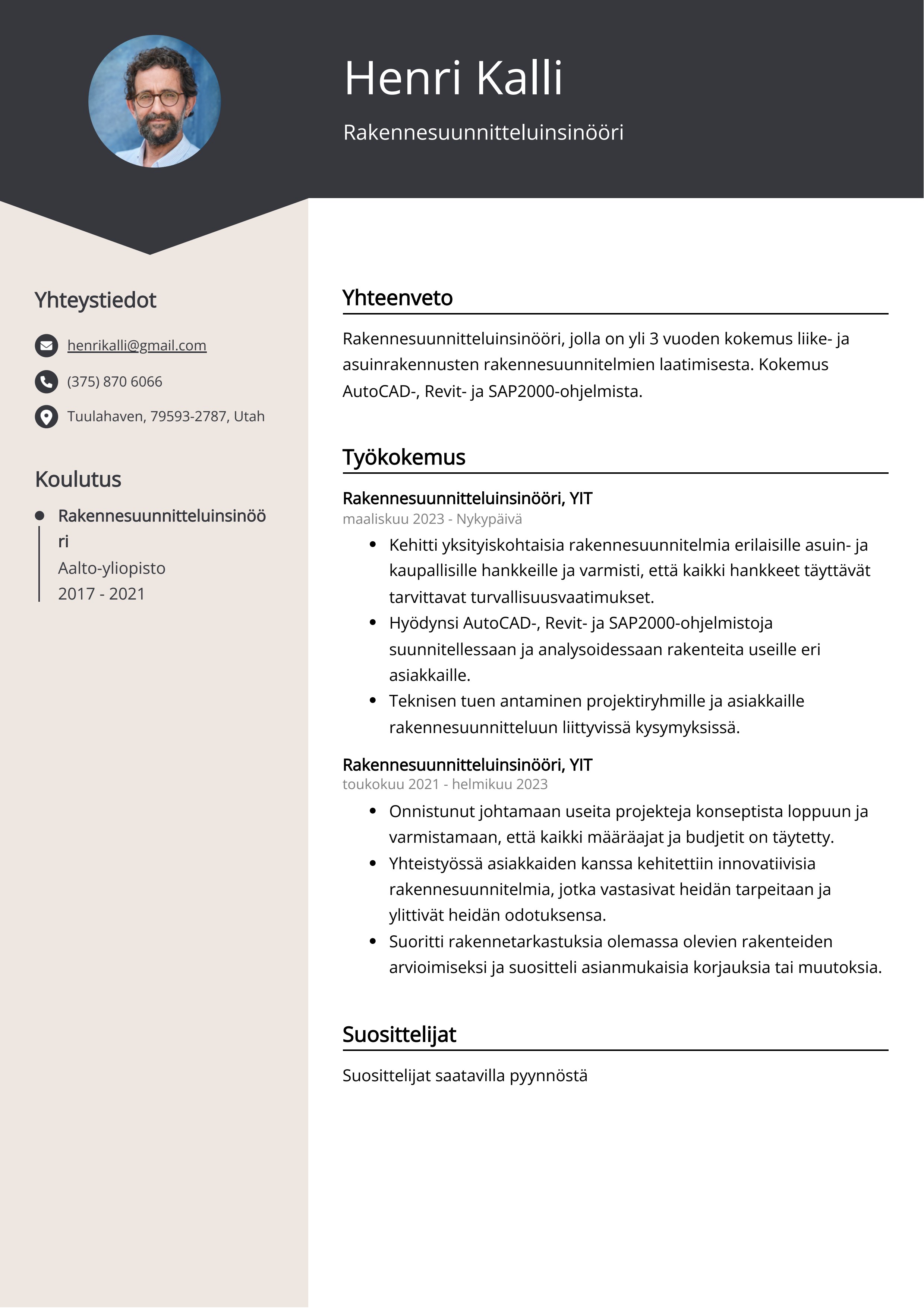 Rakennesuunnitteluinsinööri Resume Example