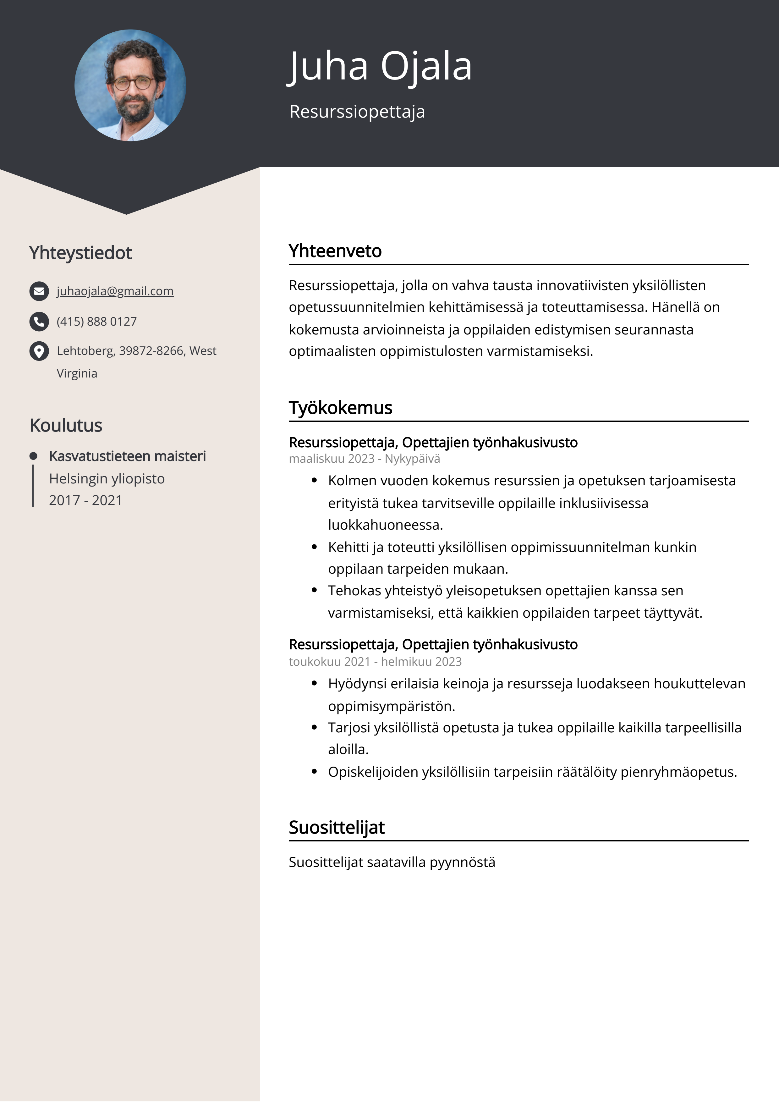 Resurssiopettaja Resume Example