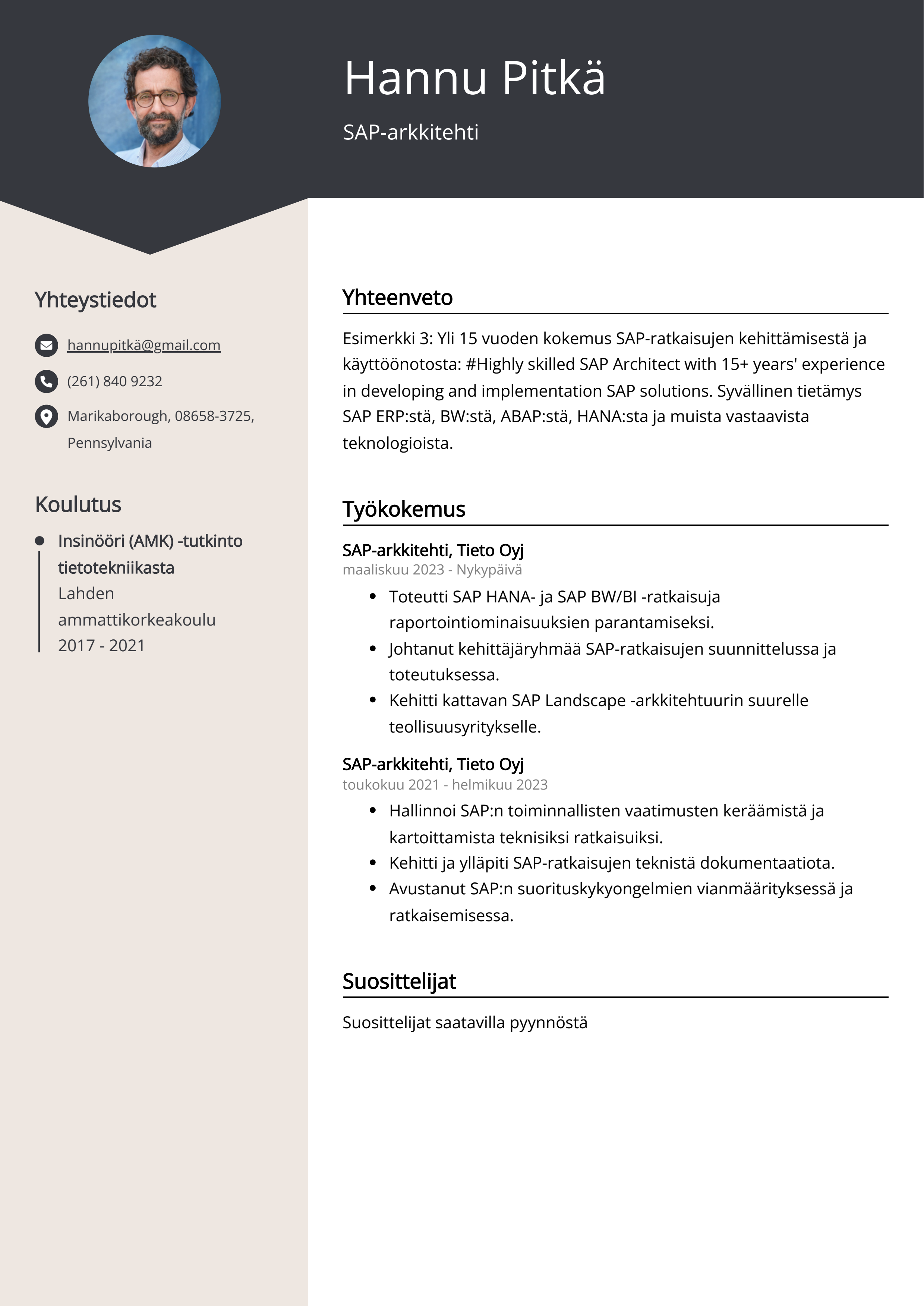 SAP-arkkitehti Resume Example