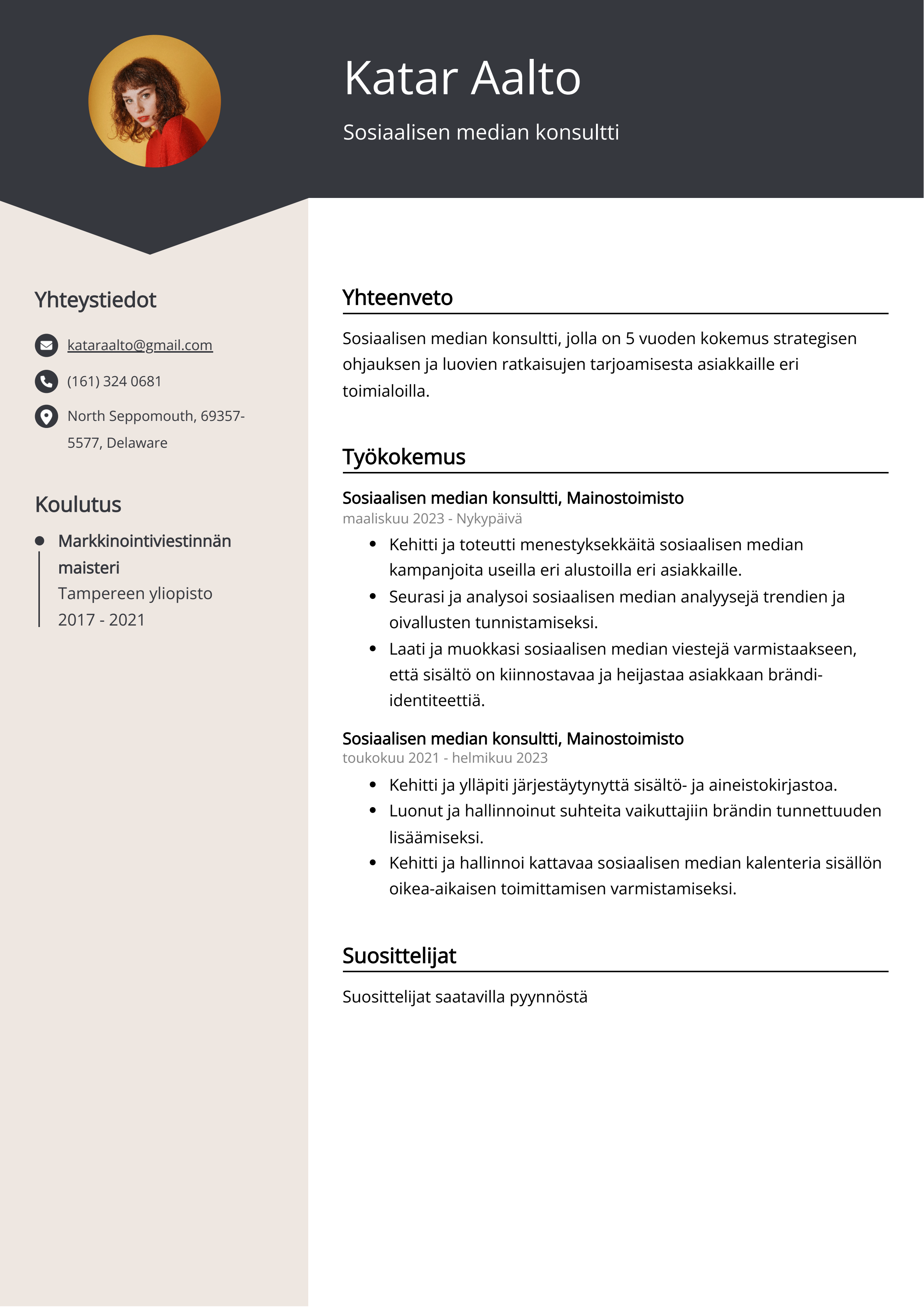 Sosiaalisen median konsultti Resume Example