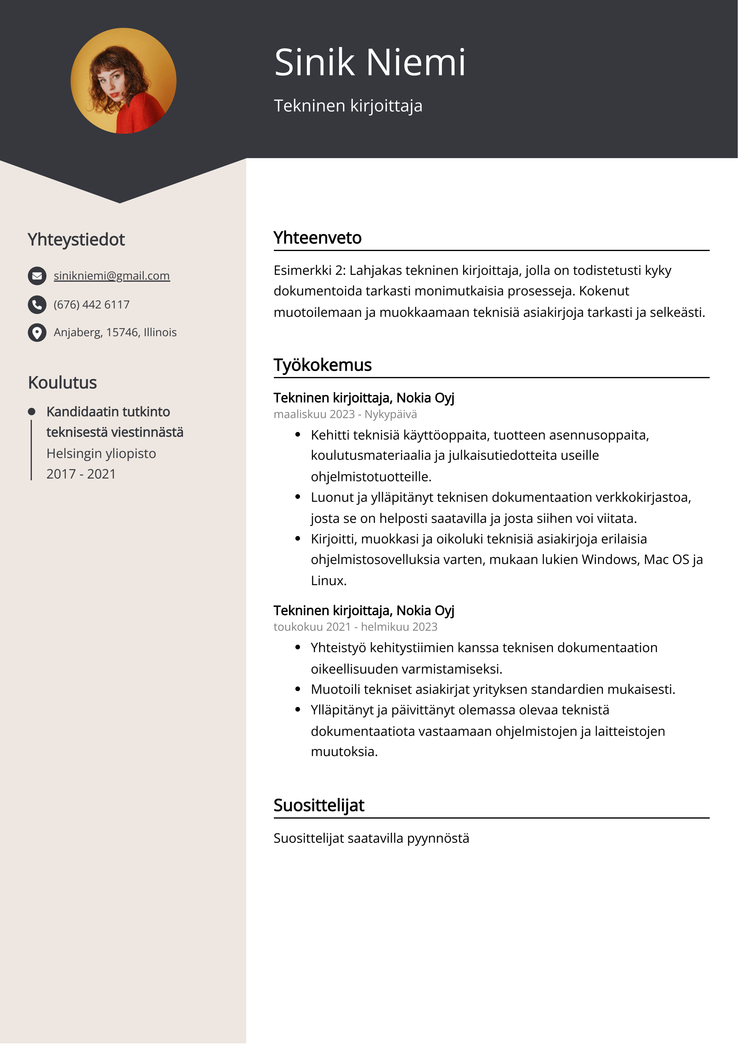 Tekninen kirjoittaja Resume Example