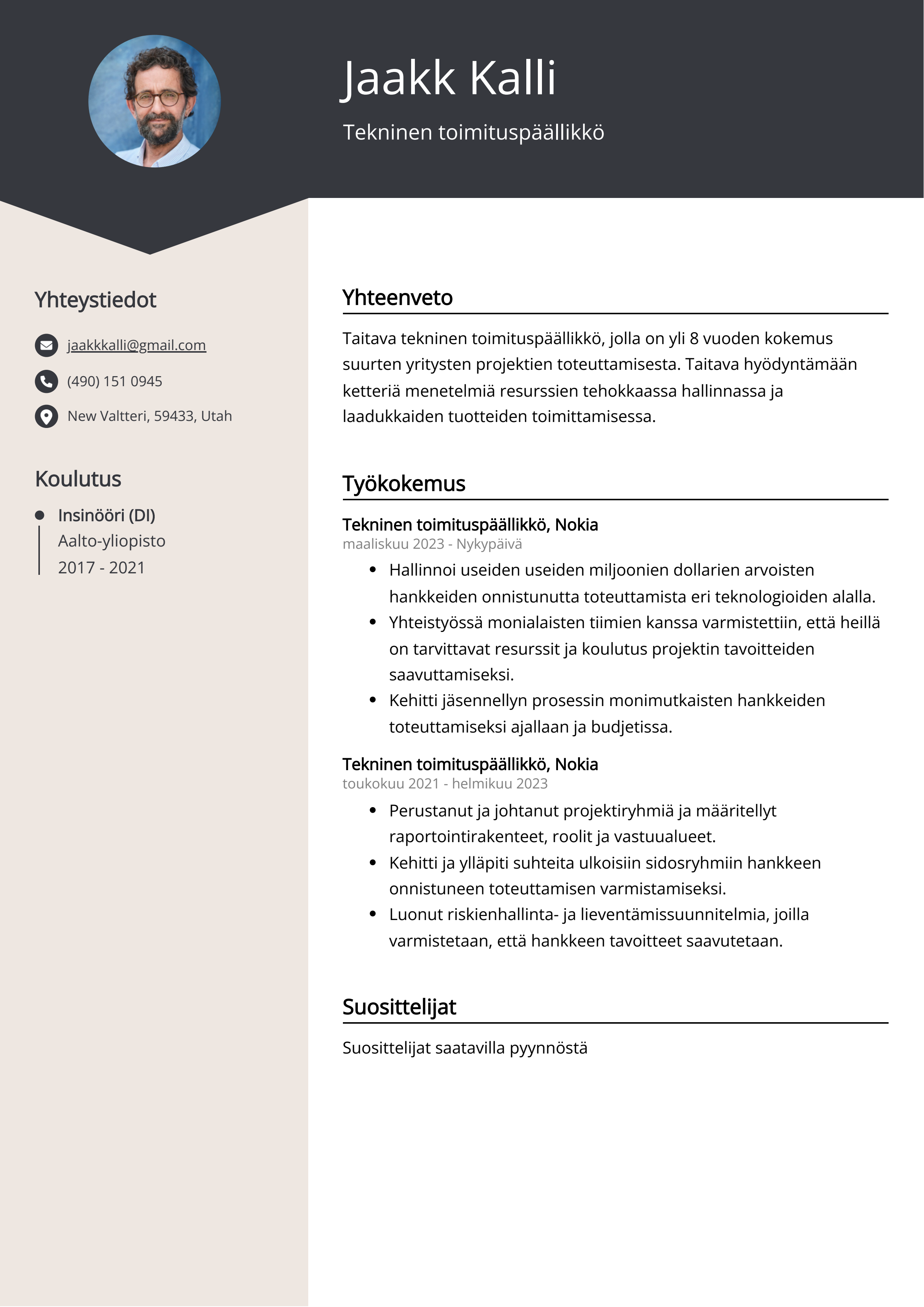 Tekninen toimituspäällikkö Resume Example