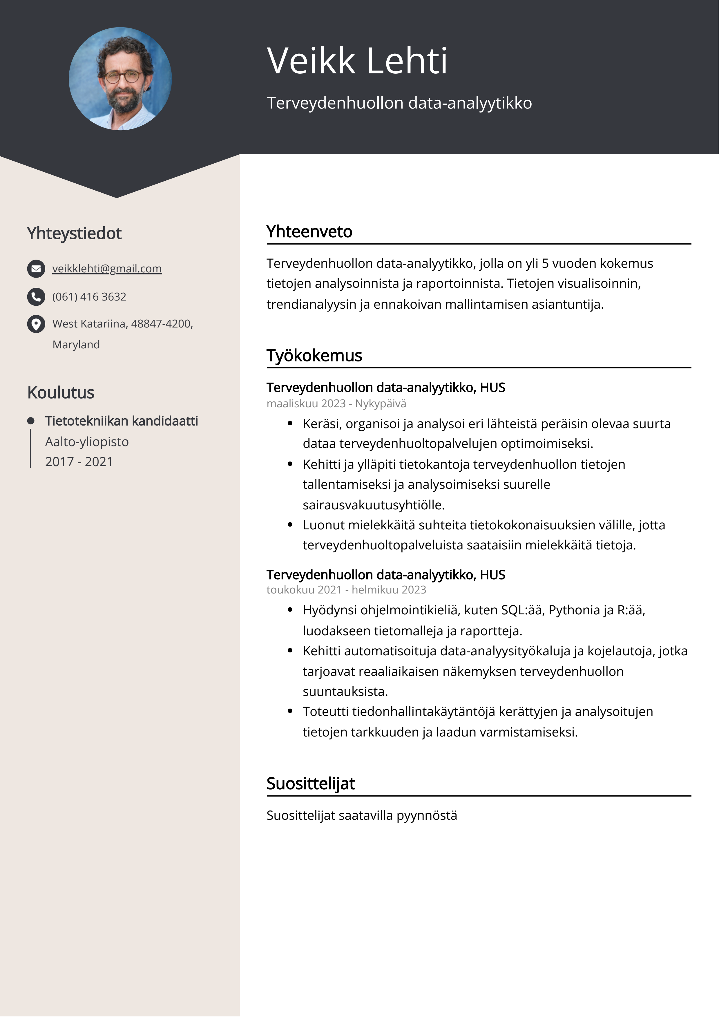 Terveydenhuollon data-analyytikko Resume Example