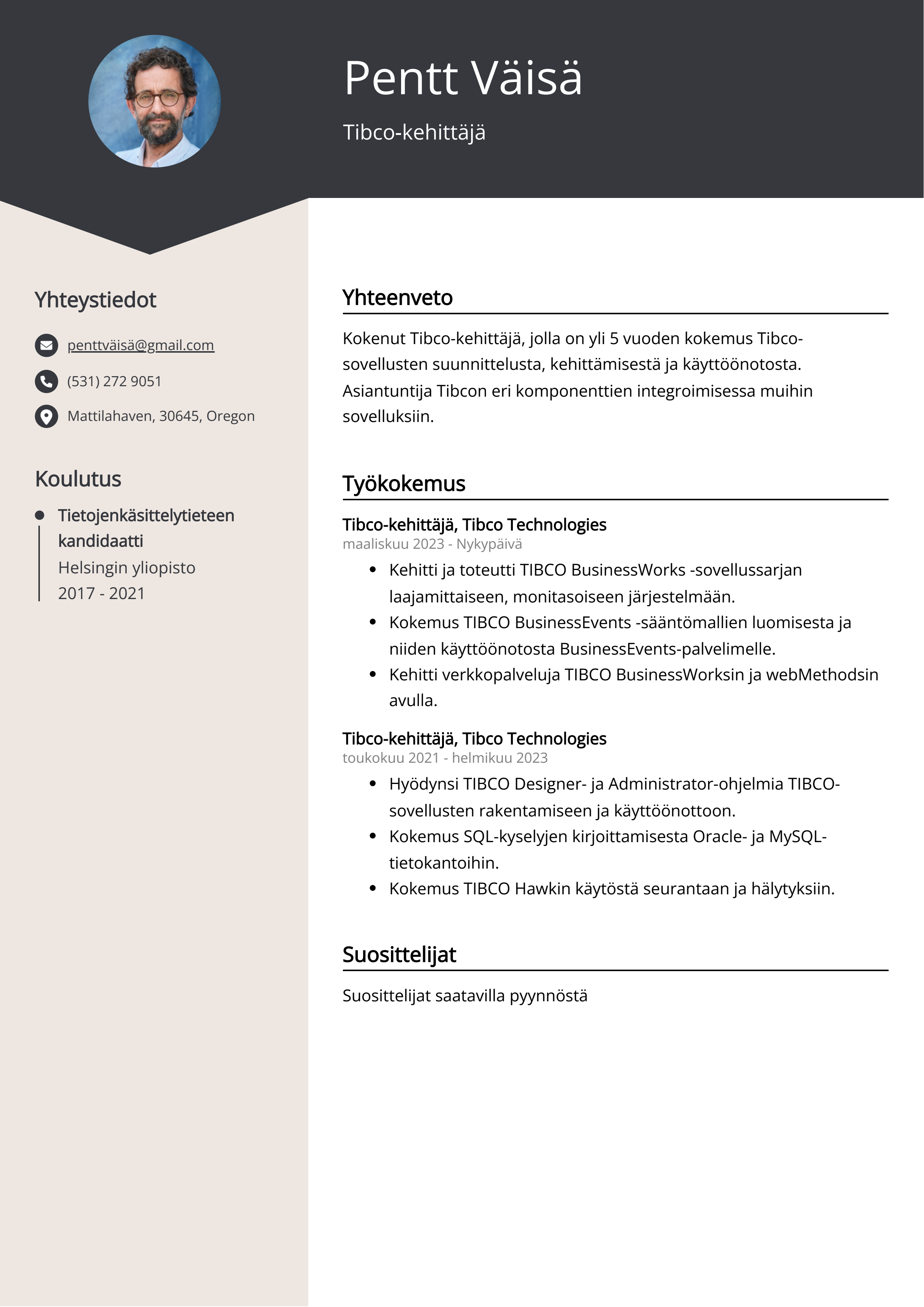 Tibco-kehittäjä Resume Example