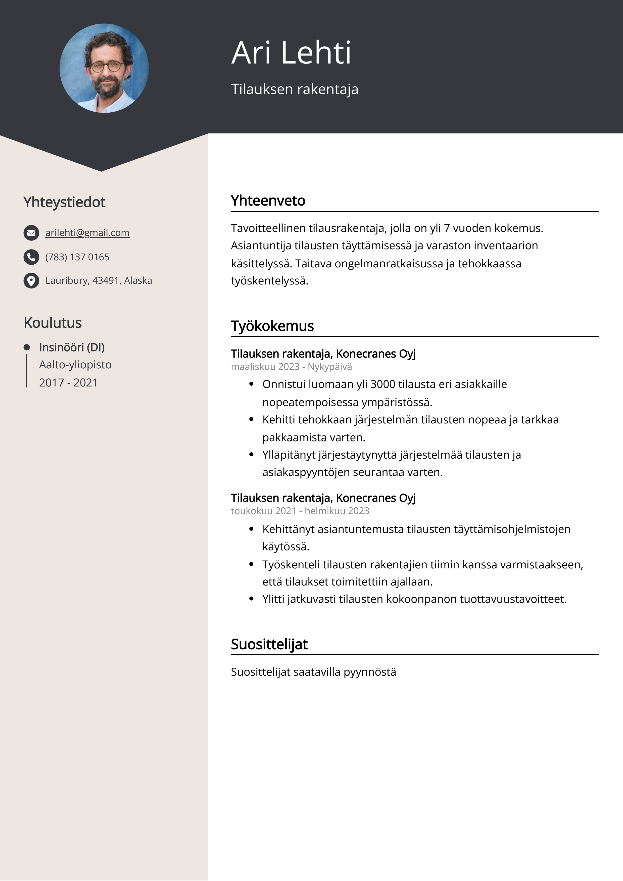 Tilauksen rakentaja Resume Example