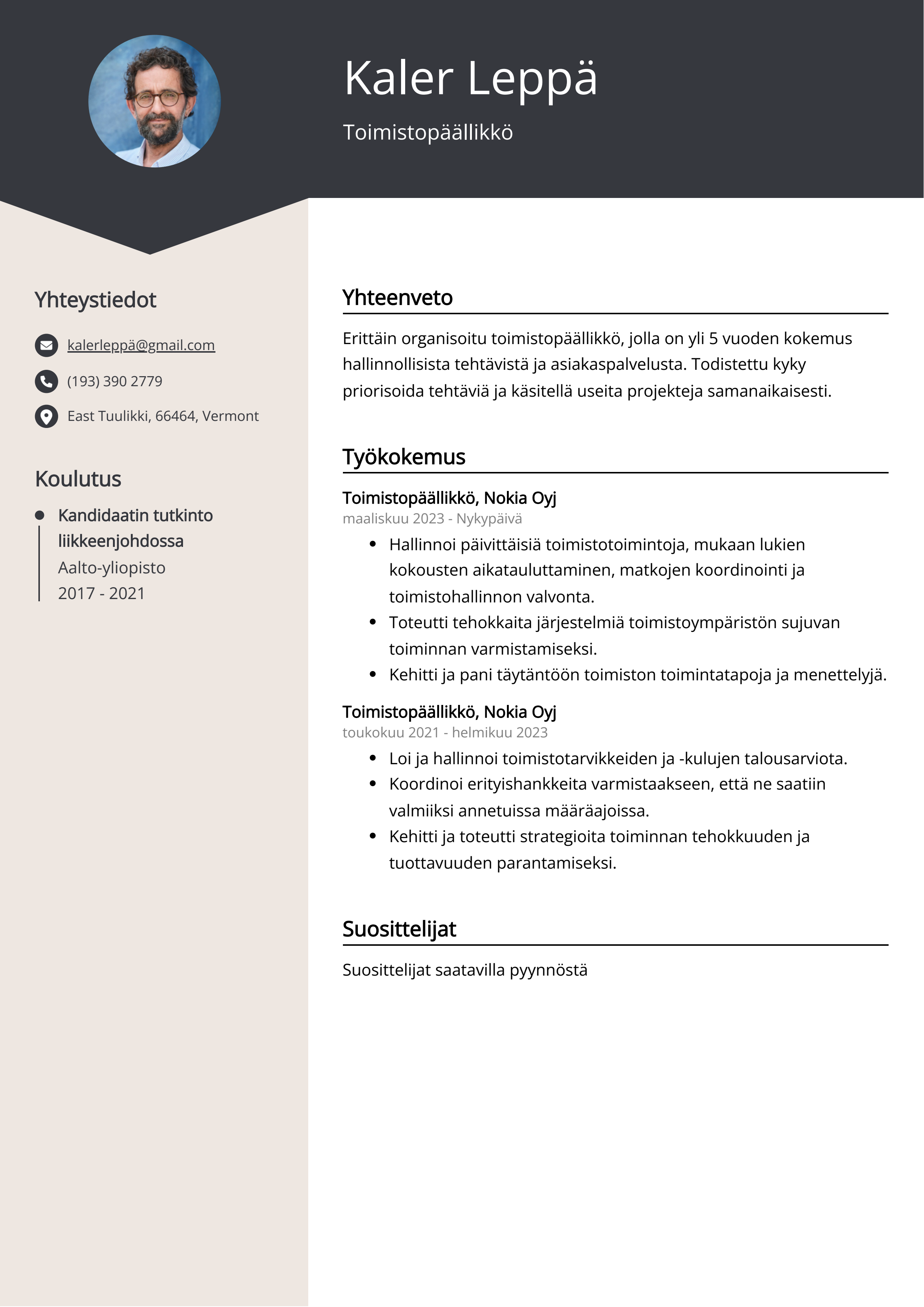 Toimistopäällikkö Resume Example