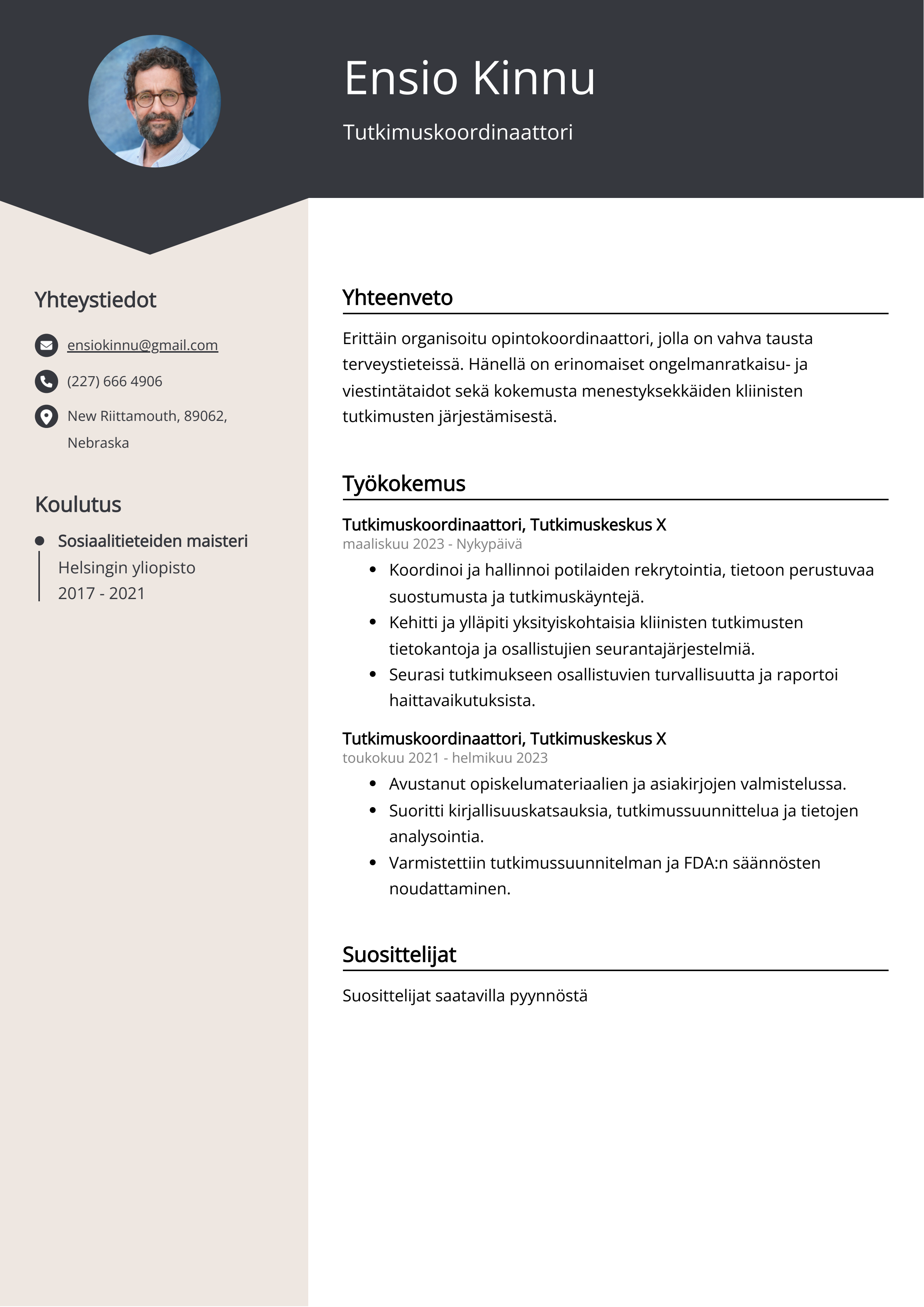 Tutkimuskoordinaattori Resume Example