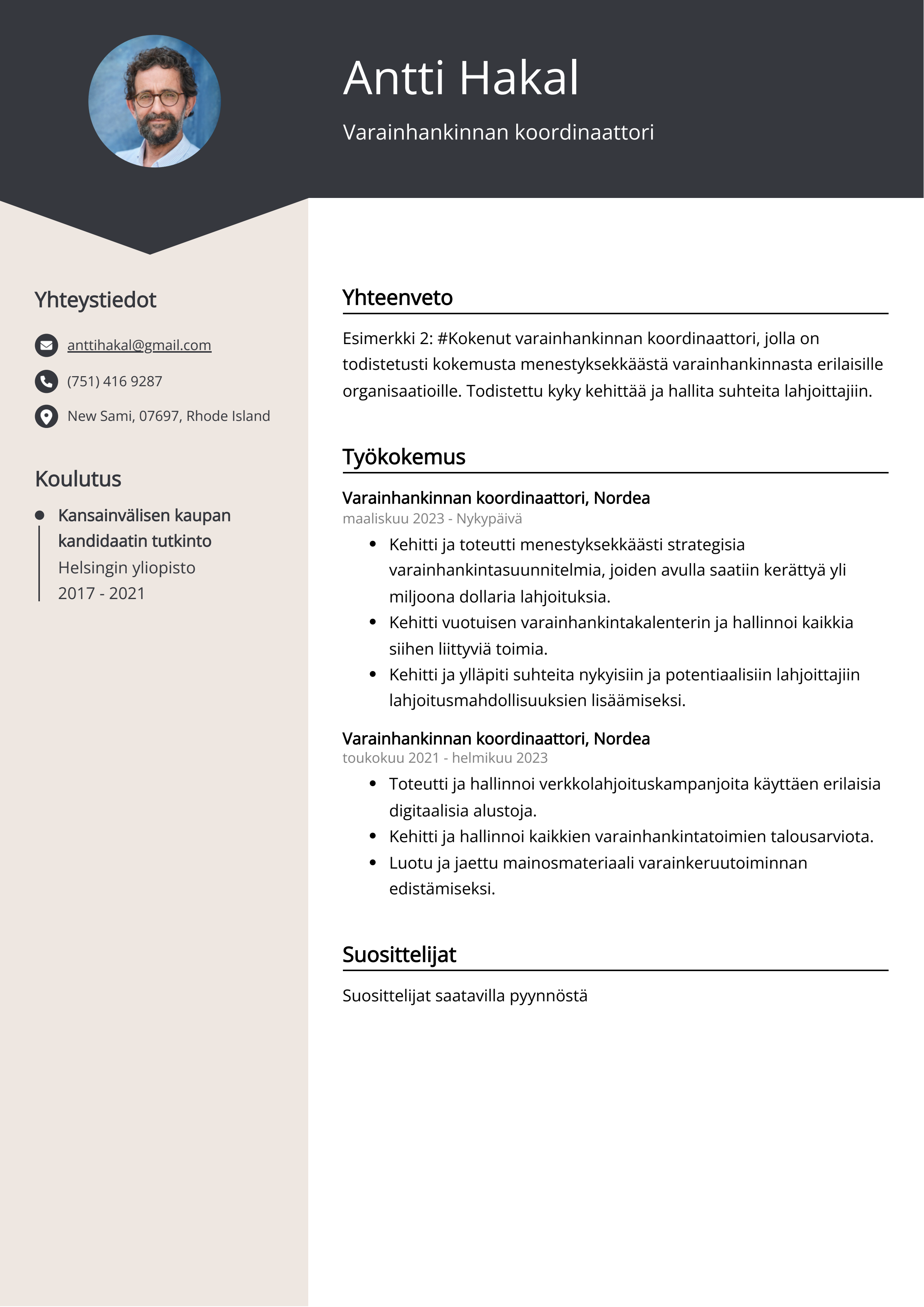 Varainhankinnan koordinaattori Resume Example