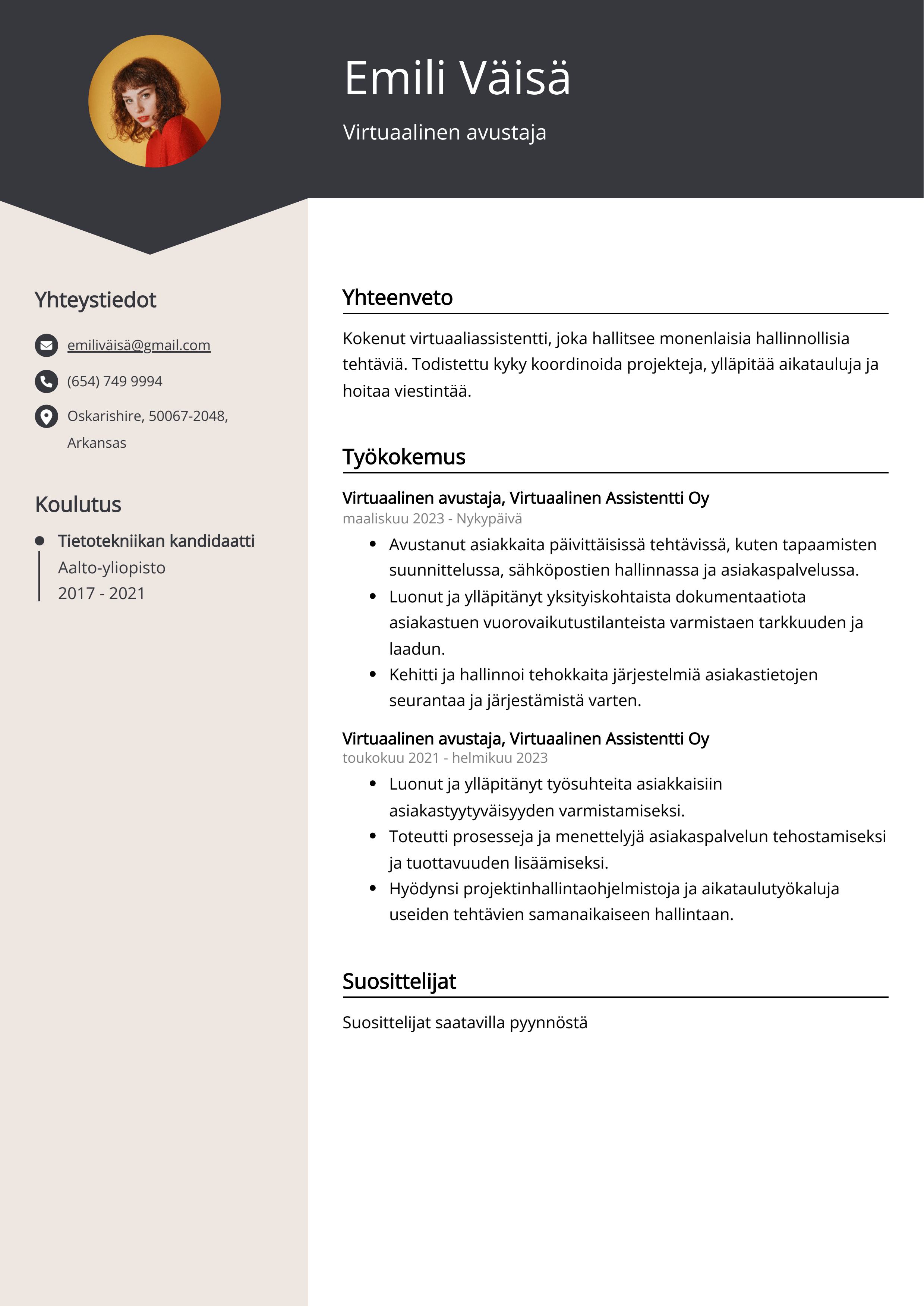 Virtuaalinen avustaja Resume Example