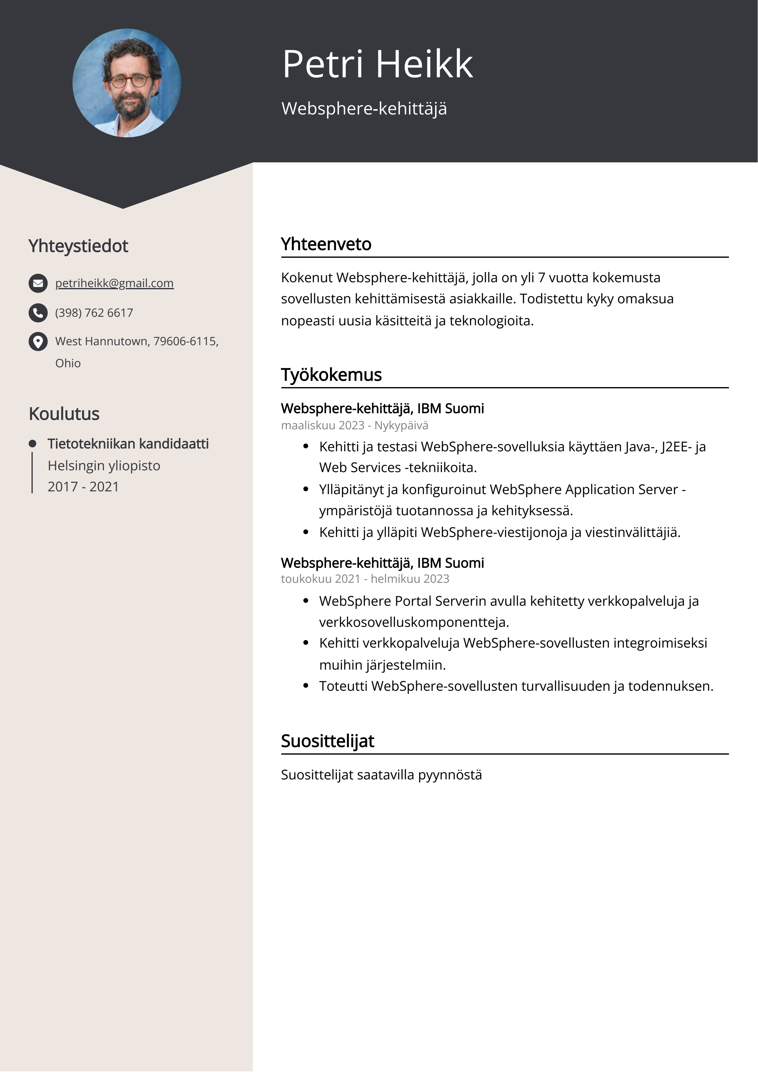 Websphere-kehittäjä Resume Example