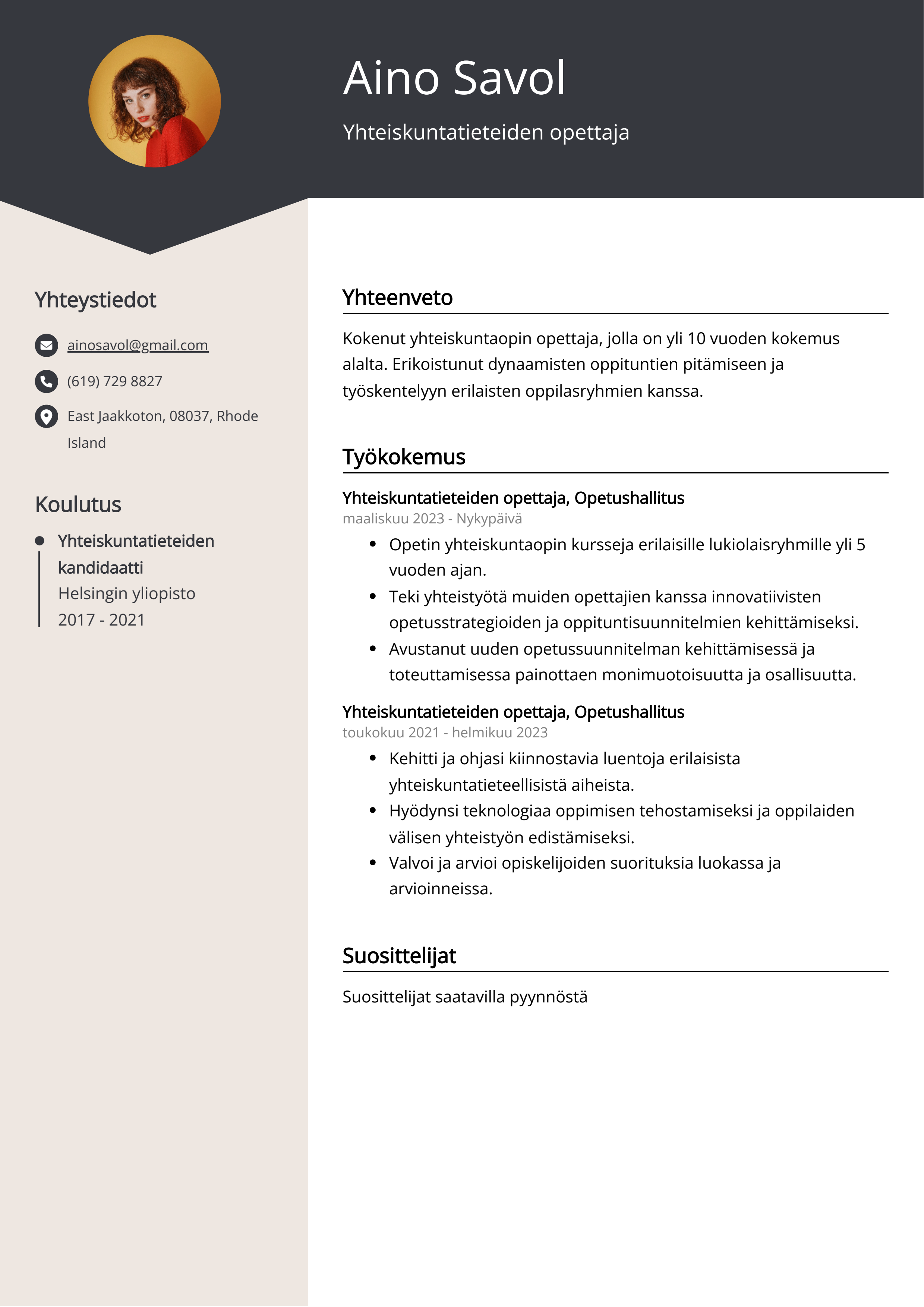 Yhteiskuntatieteiden opettaja Resume Example