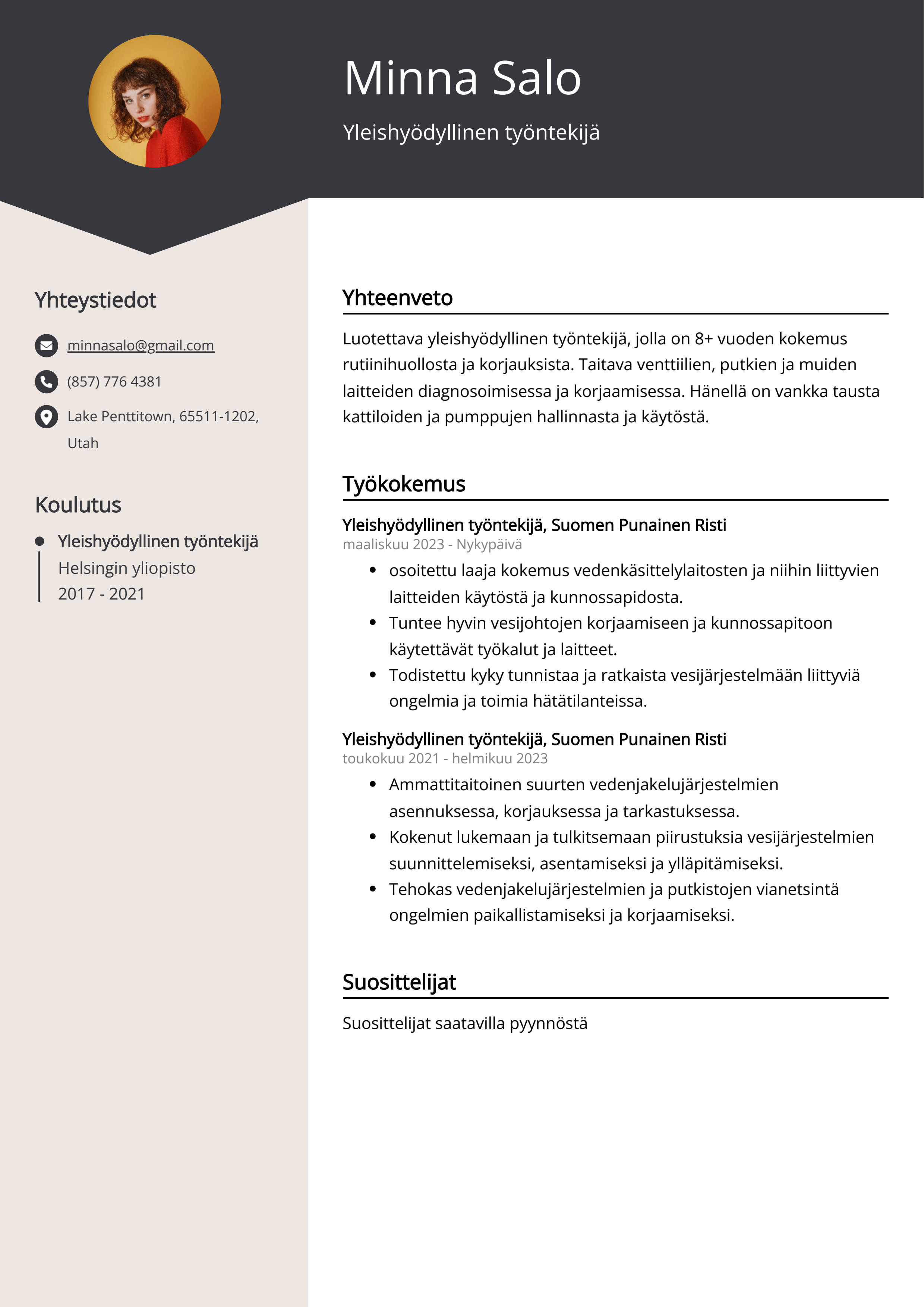 Yleishyödyllinen työntekijä Resume Example