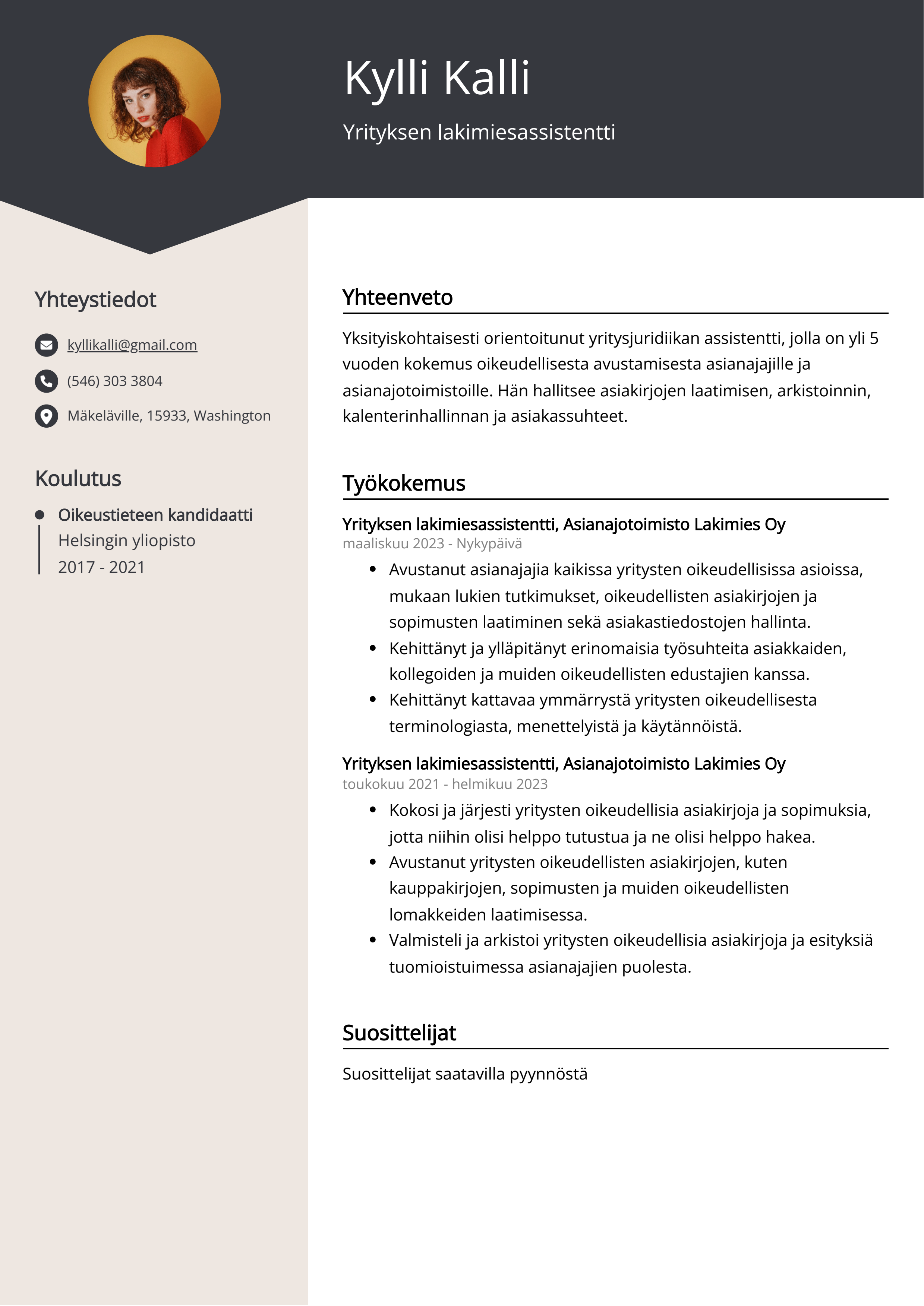 Yrityksen lakimiesassistentti Resume Example