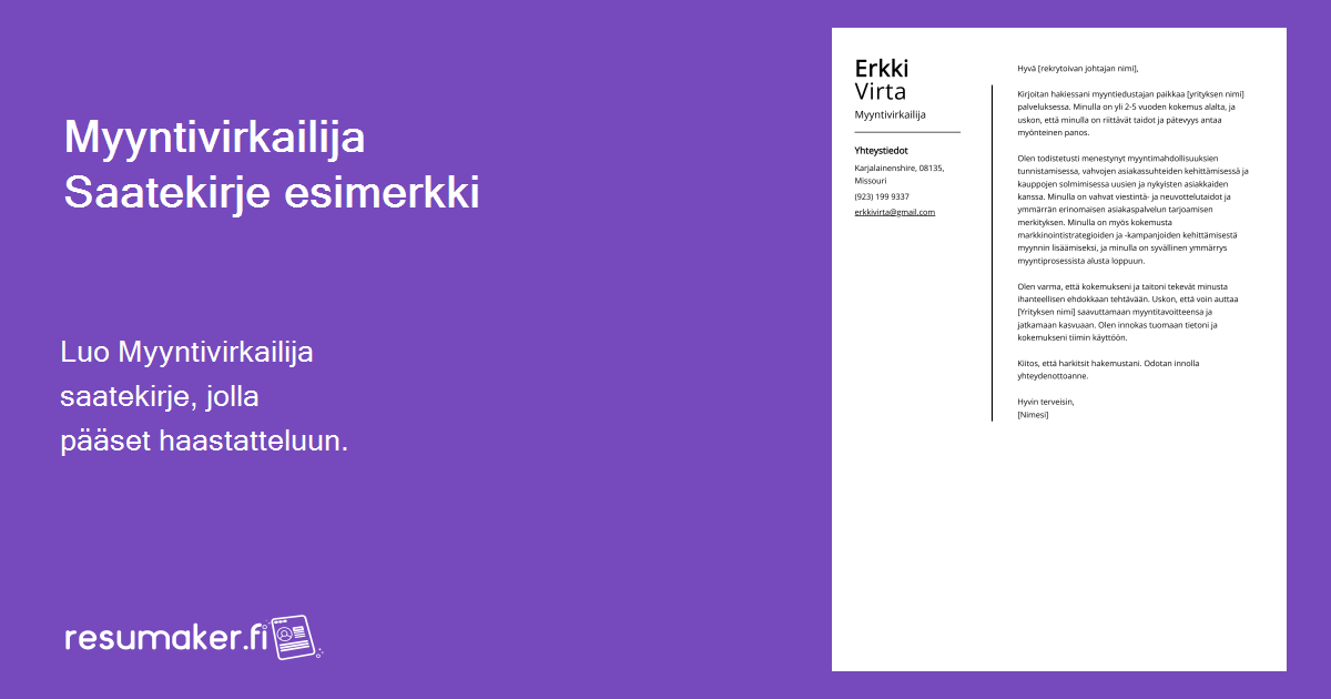 Myyntivirkailija Saatekirje Esimerkkej malli 20 Vinkkej 