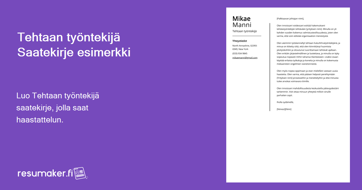 Tehtaan Työntekijä Saatekirje: (Entry Level & Senior Jobs)